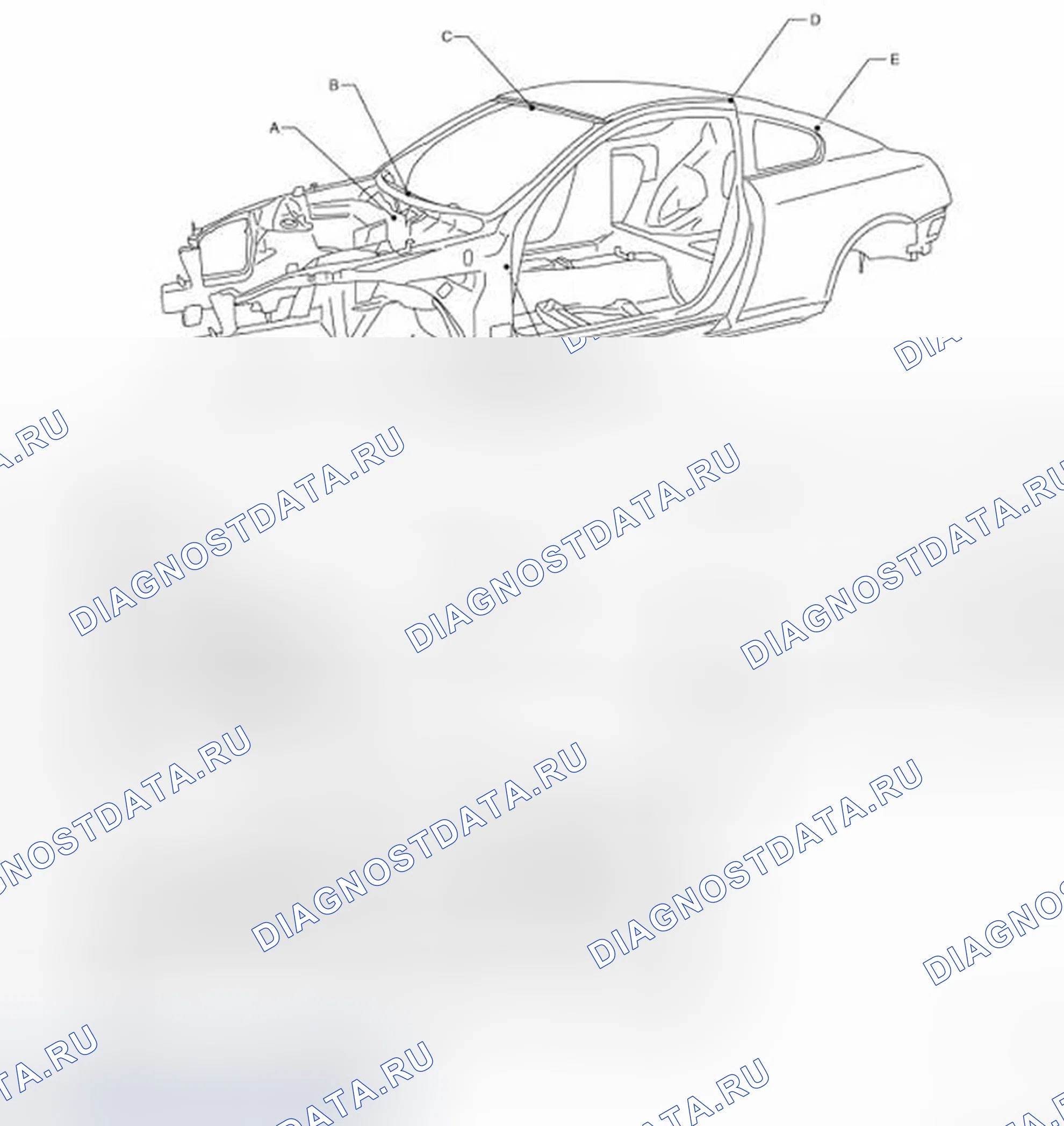 Рис. 330: Отметки центра тела. Infiniti Q60 I