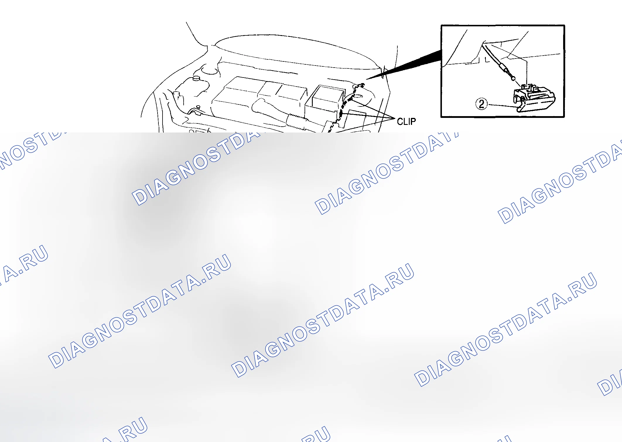 Рис. 12: СНЯТИЕ / УСТАНОВКА ЗАЩЕЛКИ КАПОТА И РЫЧАГА РАСЦЕПЛЕНИЯ. Mazda 5 I