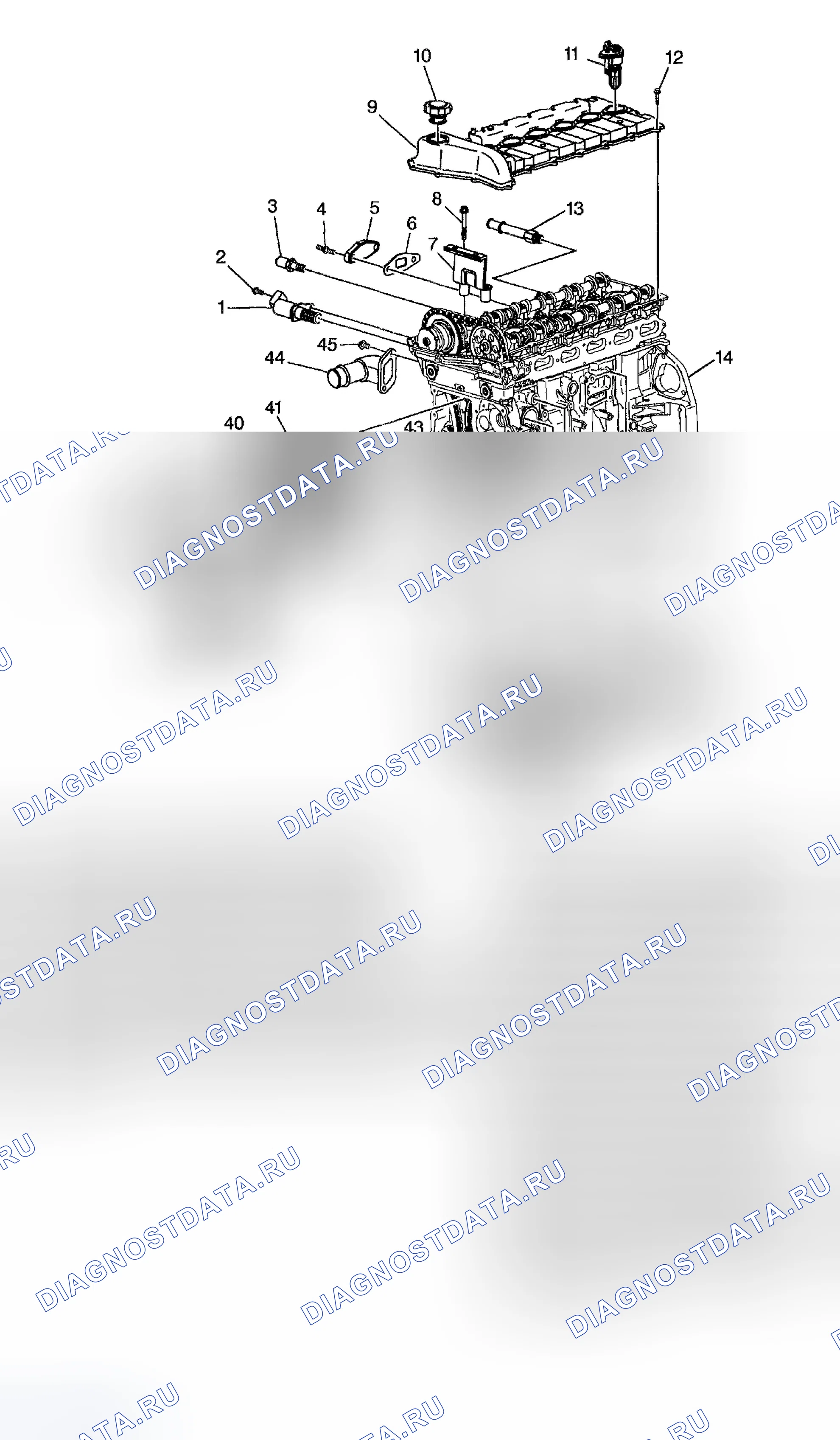 Рис. 809: Крышка двигателя и компоненты. Chevrolet TrailBlazer I