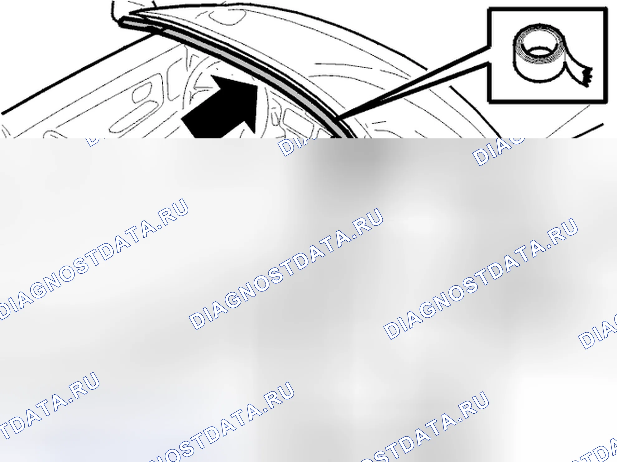 Рис. 417: Погодная полоса для рамы лобового стекла. Volvo C70 I