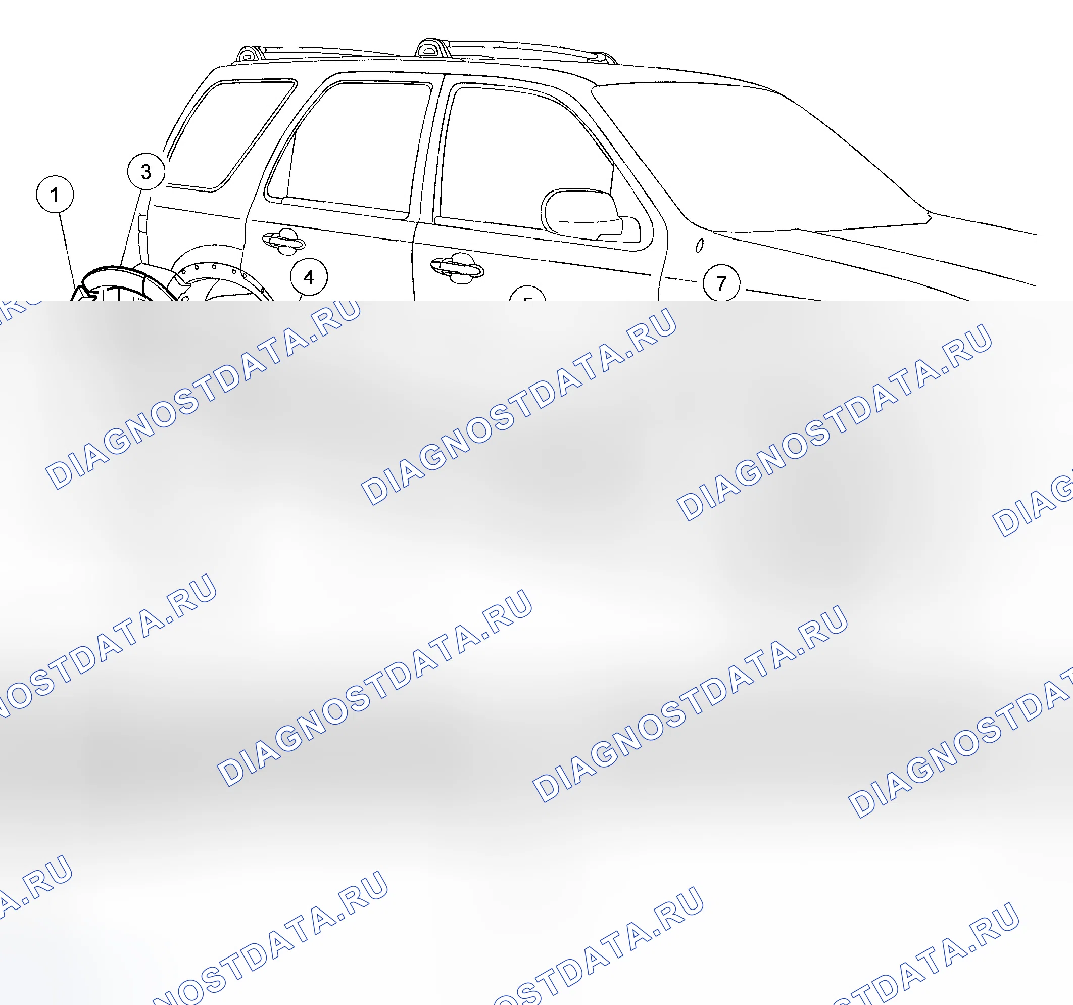 Рис. 12: Внешняя отделка - покомпонентный вид, выход. Ford Escape I рестайлинг