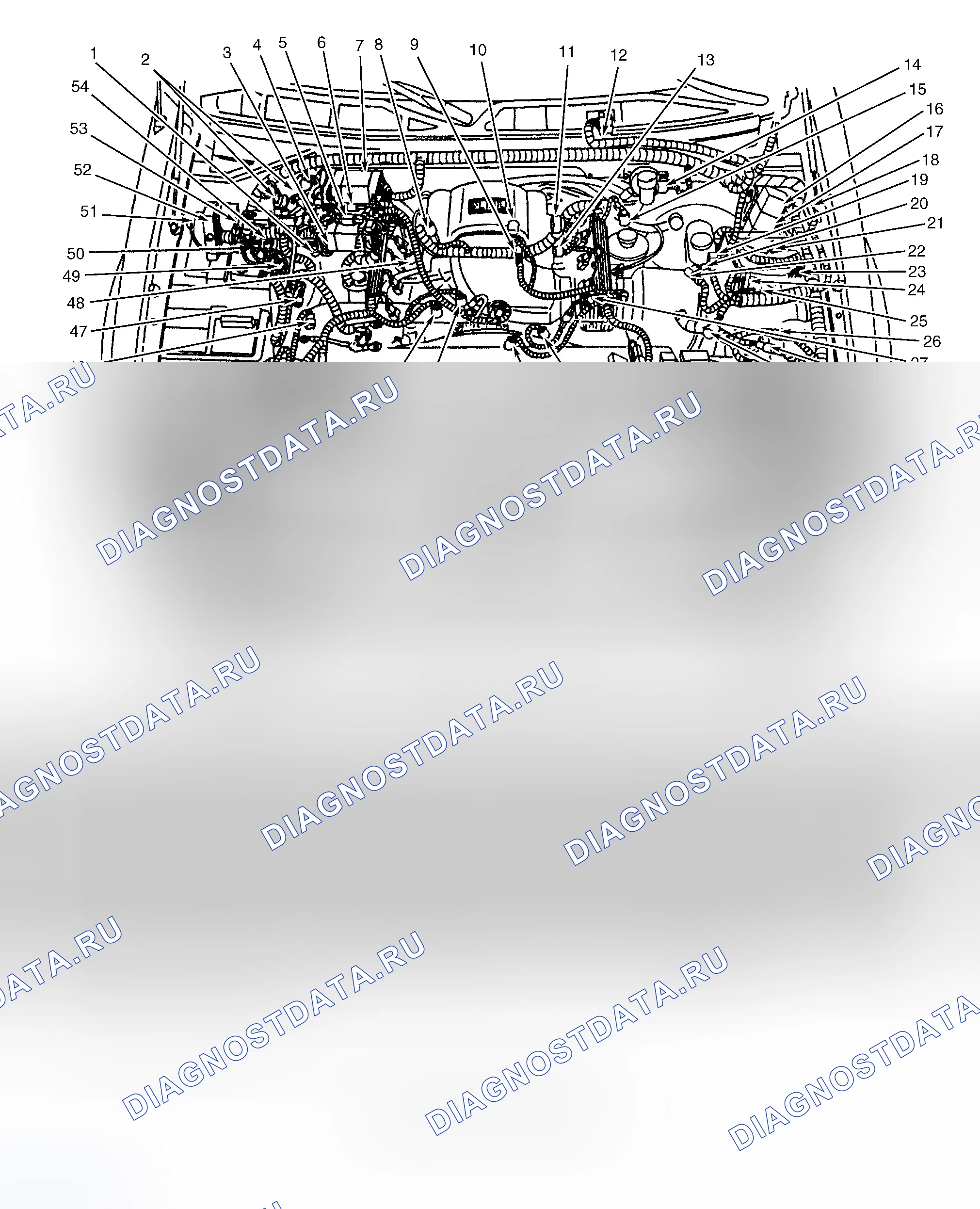 Рис. 2: Моторный отсек (4,6 л). Ford Pickup F250 