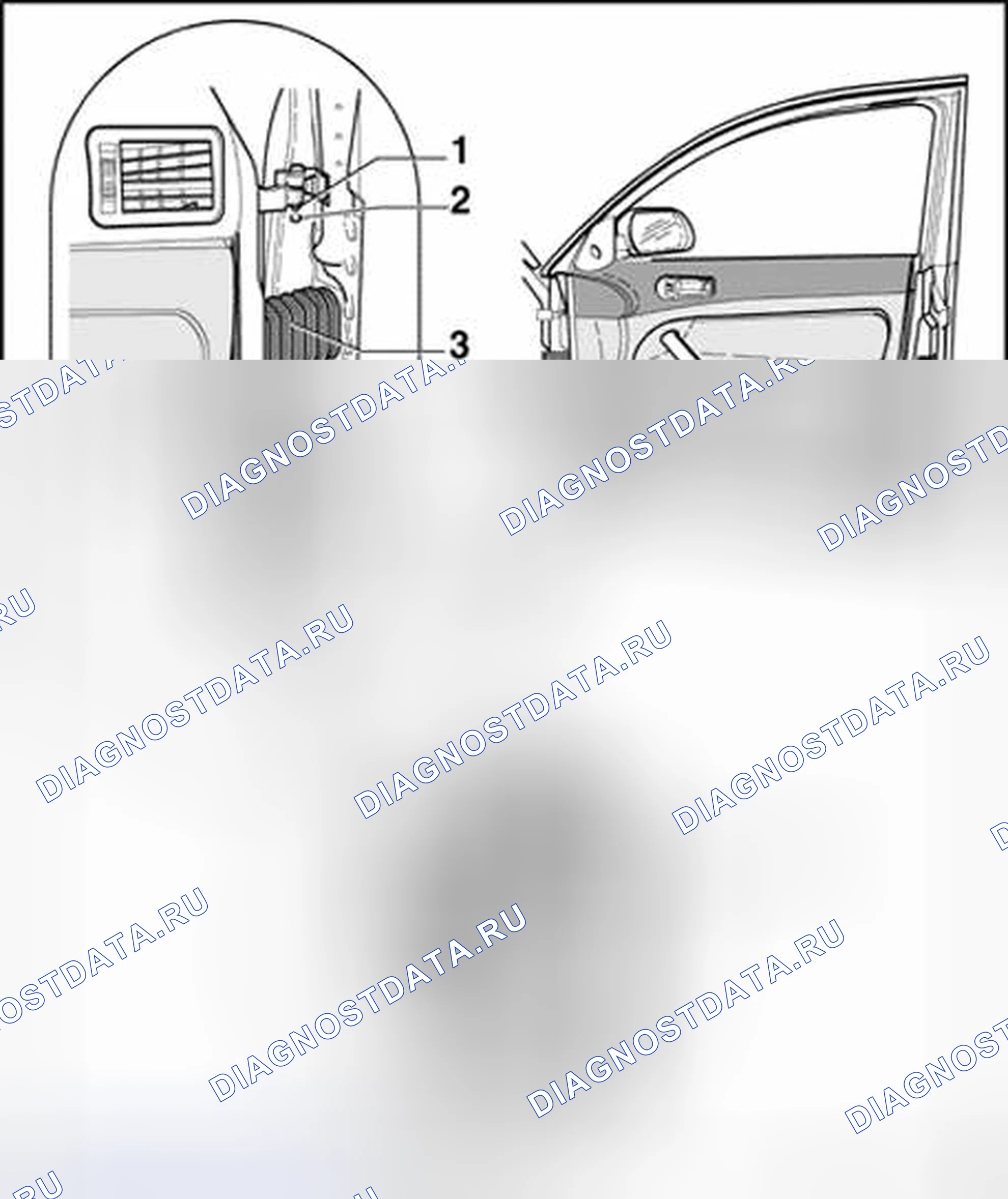 Рис. 2: Дверь, снятие и установка. Volkswagen Golf Mk4
