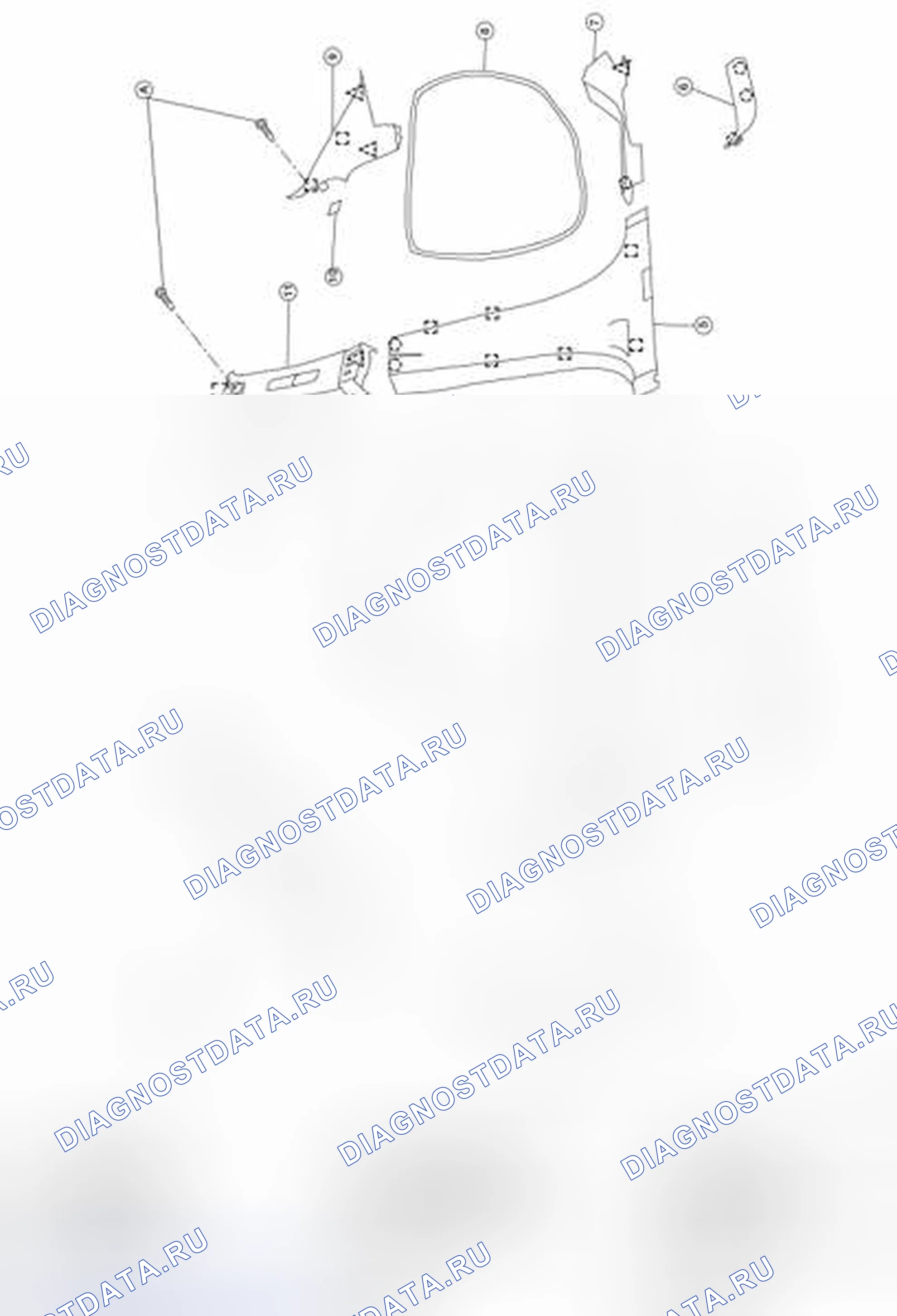 Рис. 5: Покомпонентный вид компонентов облицовки со стороны кузова. Nissan Altima L32