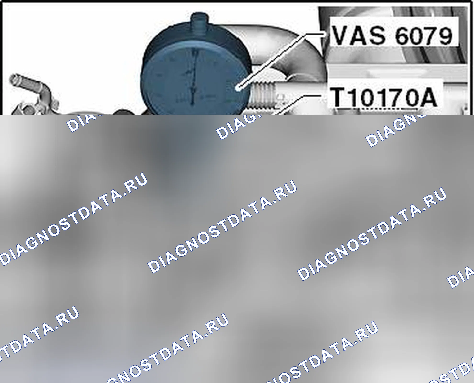 Рис. 37: Идентификация циферблатного индикатора -VAS 6079- с удлинителем -T10170A / 1. Volkswagen Tiguan I