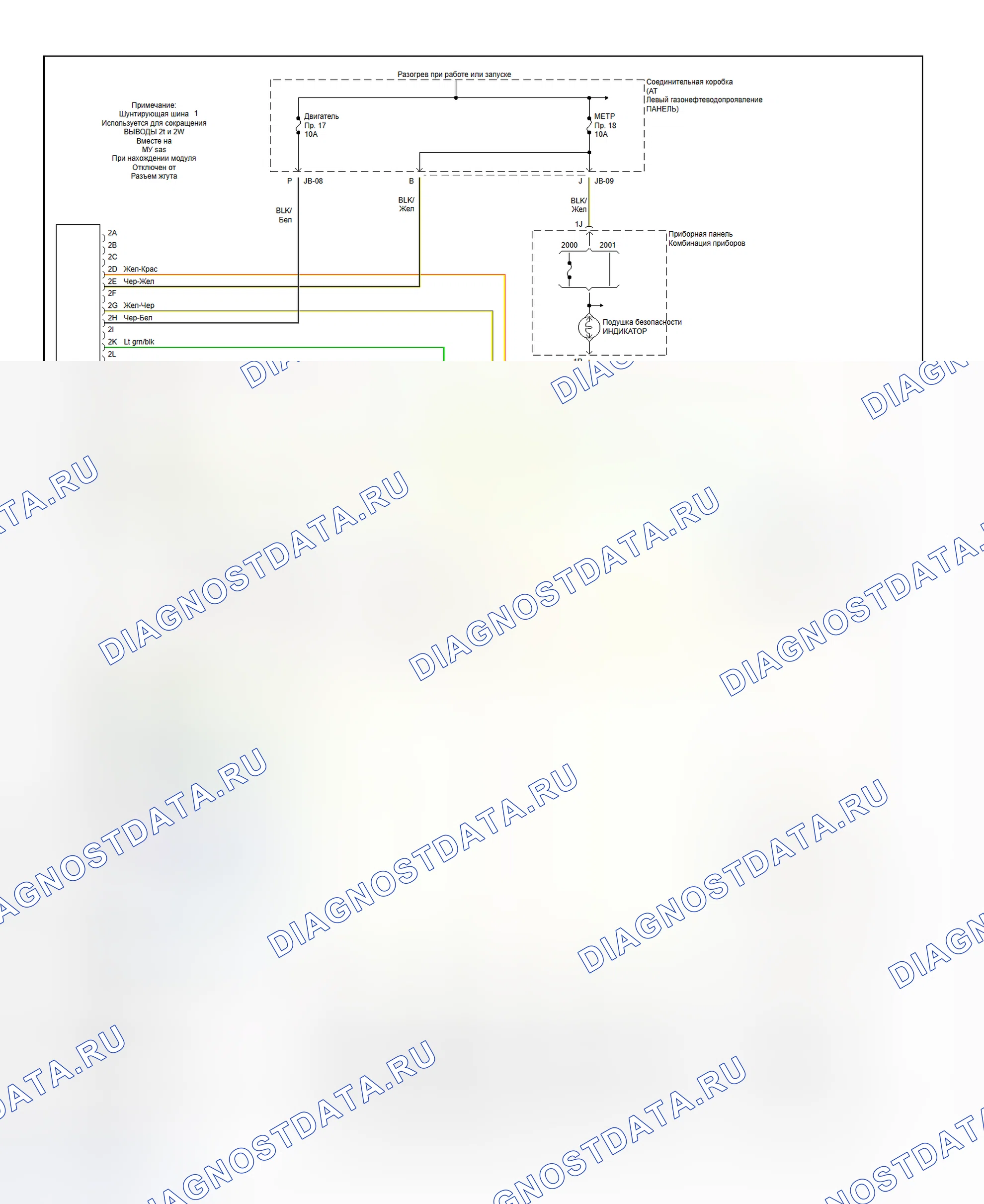 Рис. 1: Схема подключения системы подушек безопасности. Mazda MPV II
