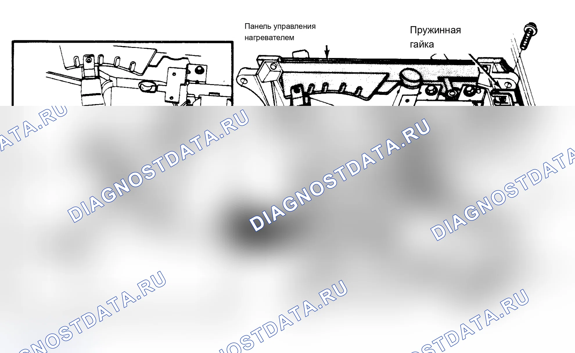 Рис. 1: Демонтаж панели управления нагревателем (снять защелкивающиеся флажки кабеля управления с помощью щипцов с игольчатым носком). Ford Cab & Chassis Ranger 