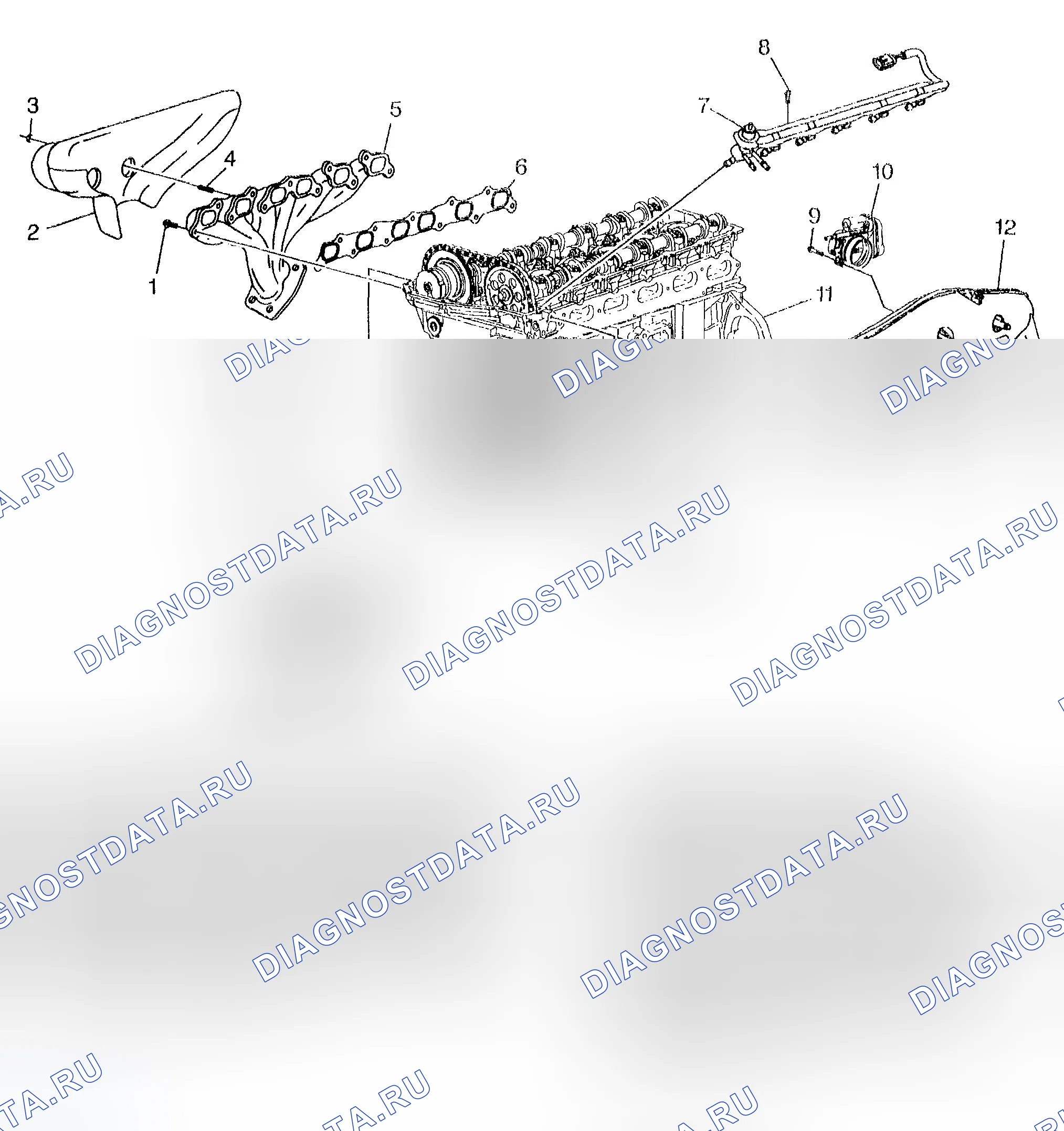 Рис. 810: Выхлоп двигателя и его компоненты. Chevrolet TrailBlazer I