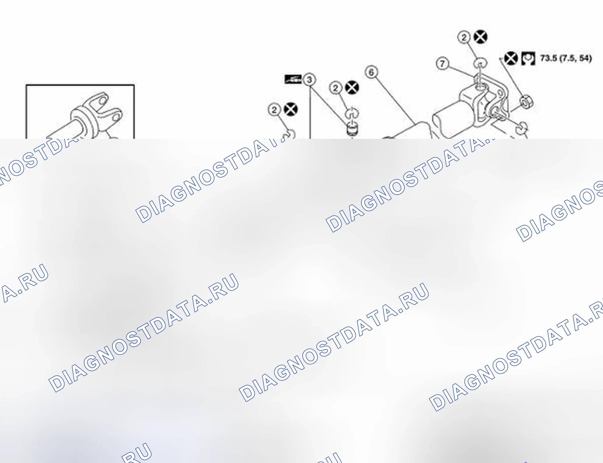 Рис. 19: Идентификация компонентов заднего карданного вала - модель 3S1310. Nissan Frontier D40