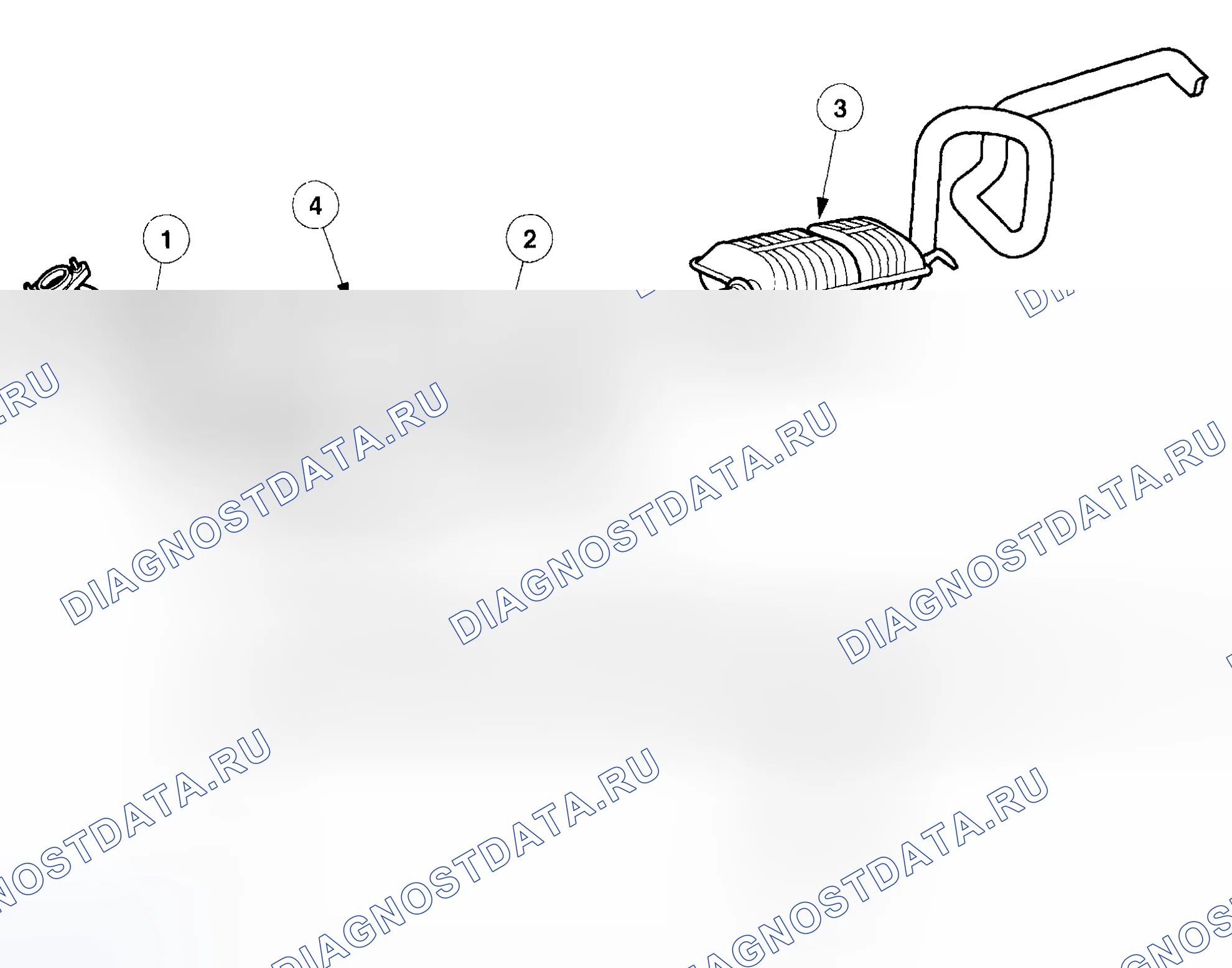 Рис. 2: Выхлопная система - одиночный выхлоп. Mazda Flair II