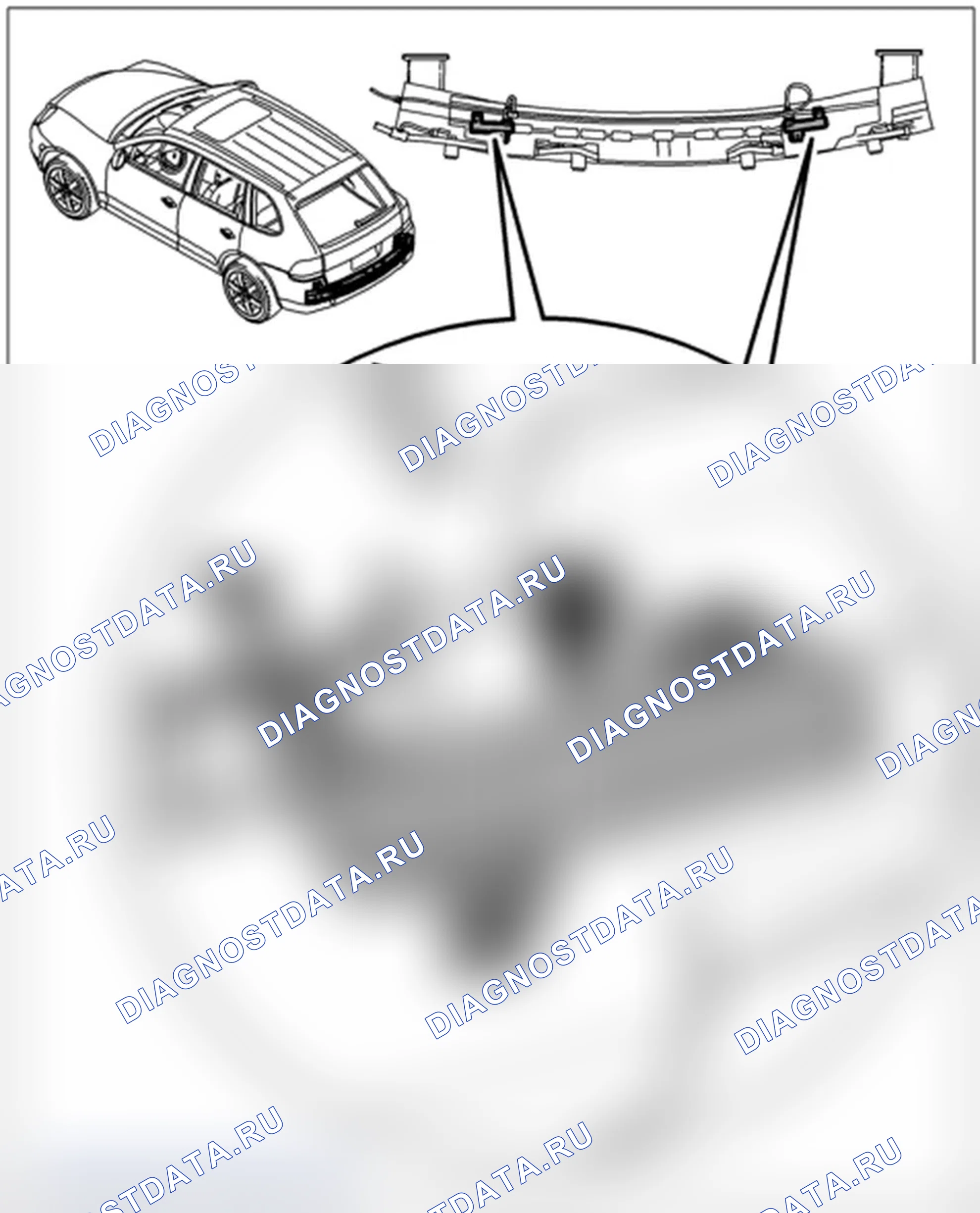 Рис. 298: Снятие антенны KESSY на заднем ударном элементе (C). Porsche Cayenne Turbo I рестайлинг