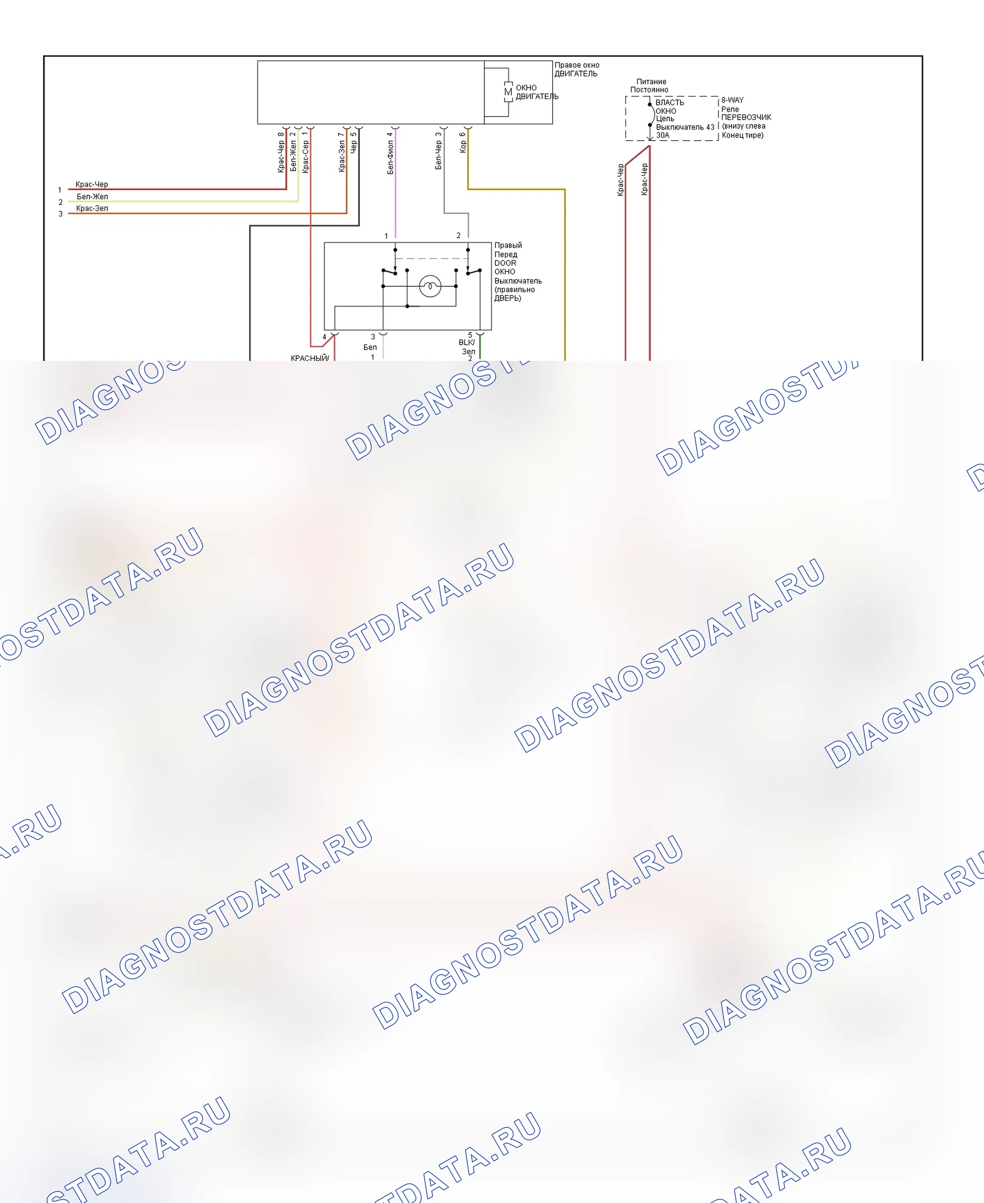 Рис. 9: электросхема системы электроокон (A4 и S4-2 из 2). Audi A4 B5 рестайлинг
