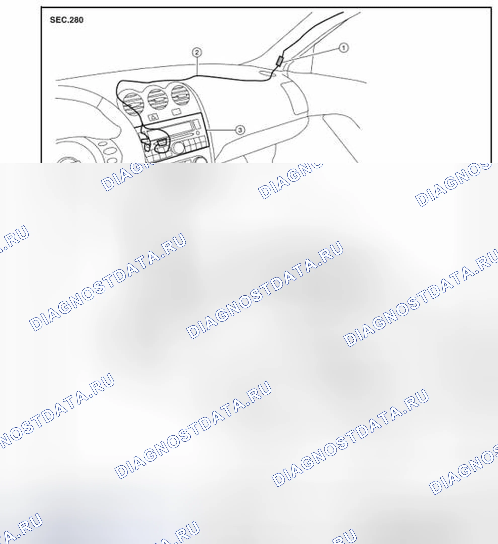Рис. 316: Расположение антенны. Nissan Altima L33