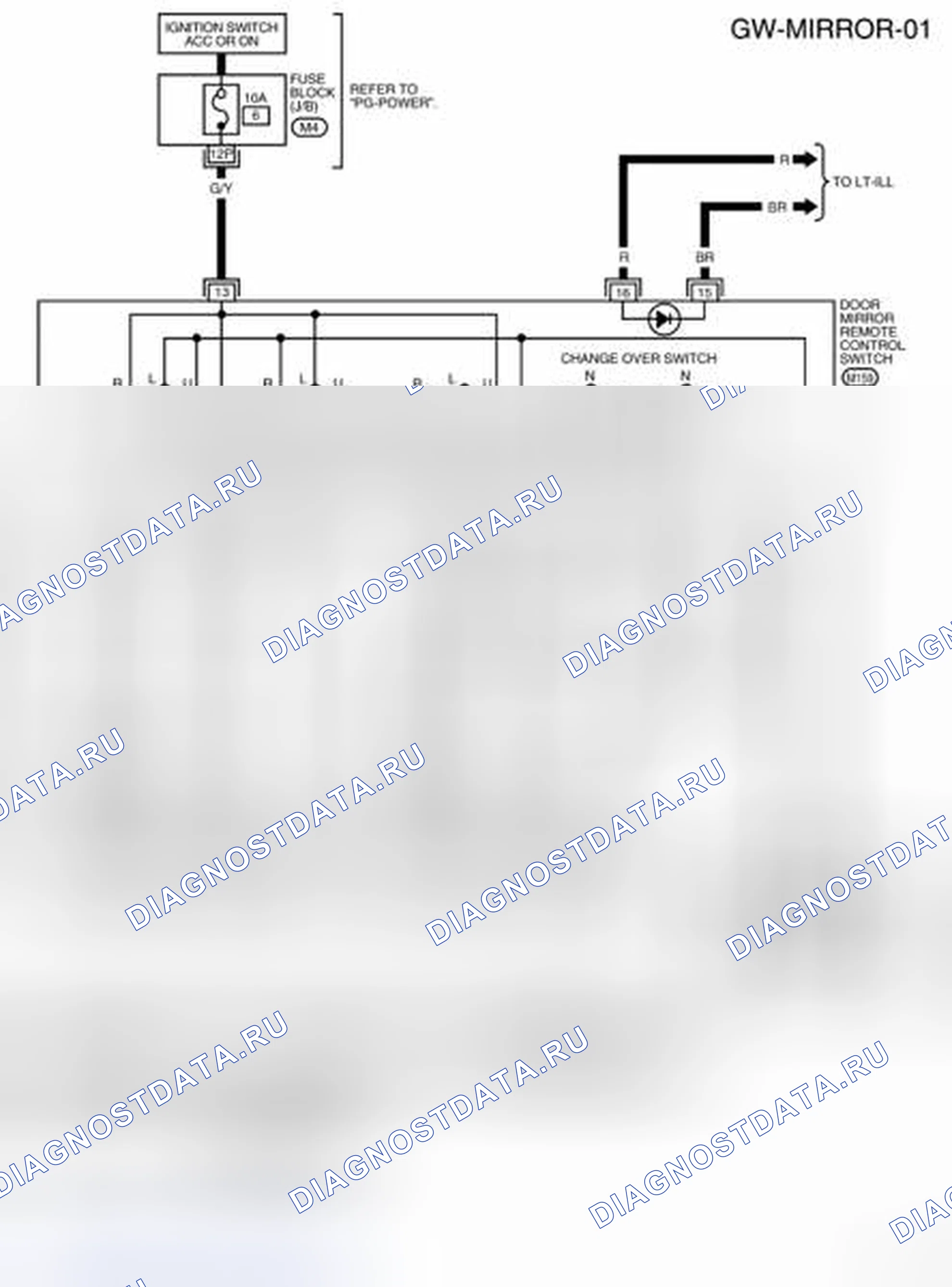 Рис. 117: электросхема - без обогреваемых зеркал Gw-зеркало-01. Nissan Frontier D40