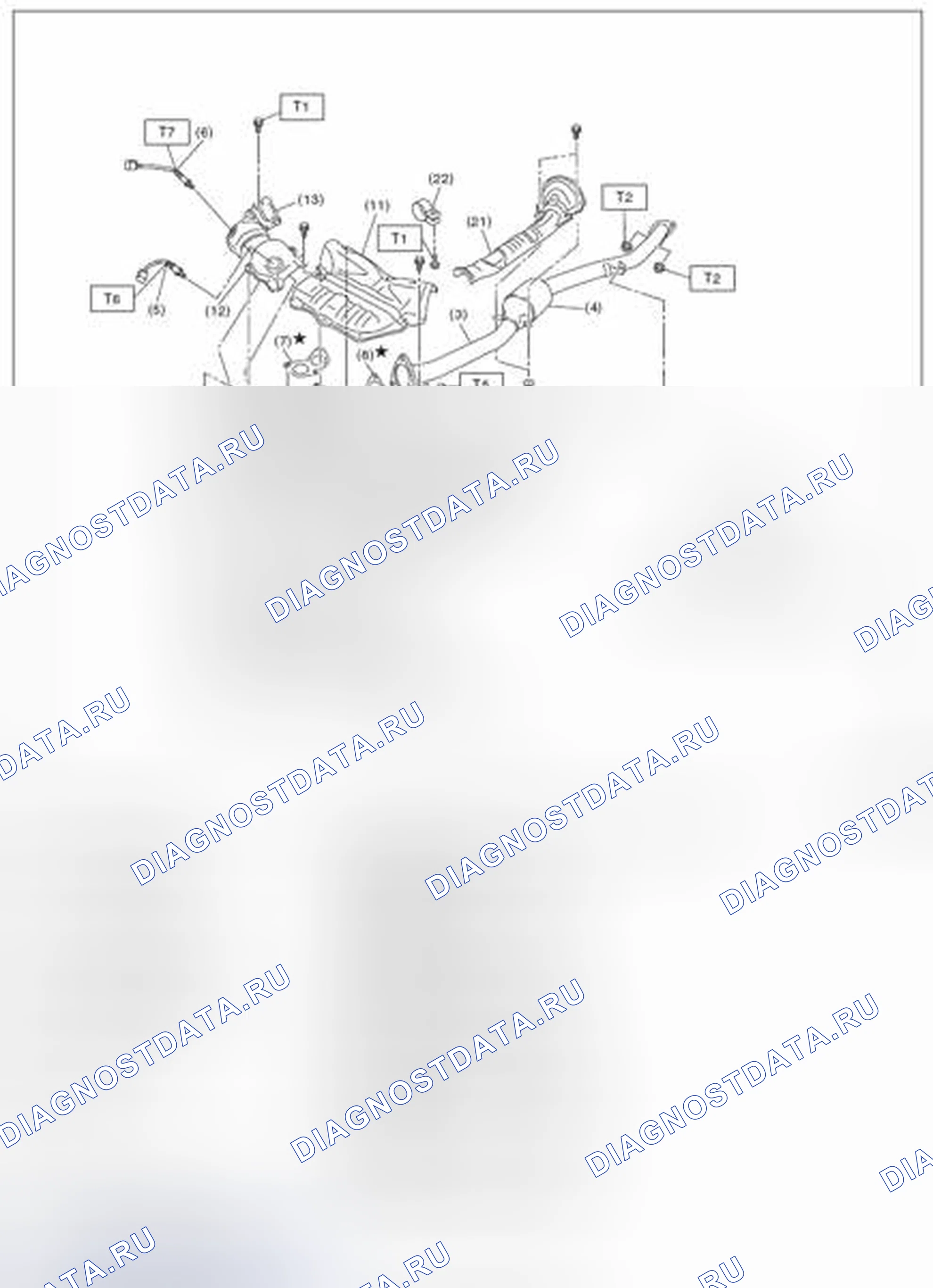 Рис. 61: ПЕРЕДНЯЯ ВЫХЛОПНАЯ ТРУБА И ЦЕНТРАЛЬНАЯ Выхлопная труба. Subaru Impreza WRX GE рестайлинг