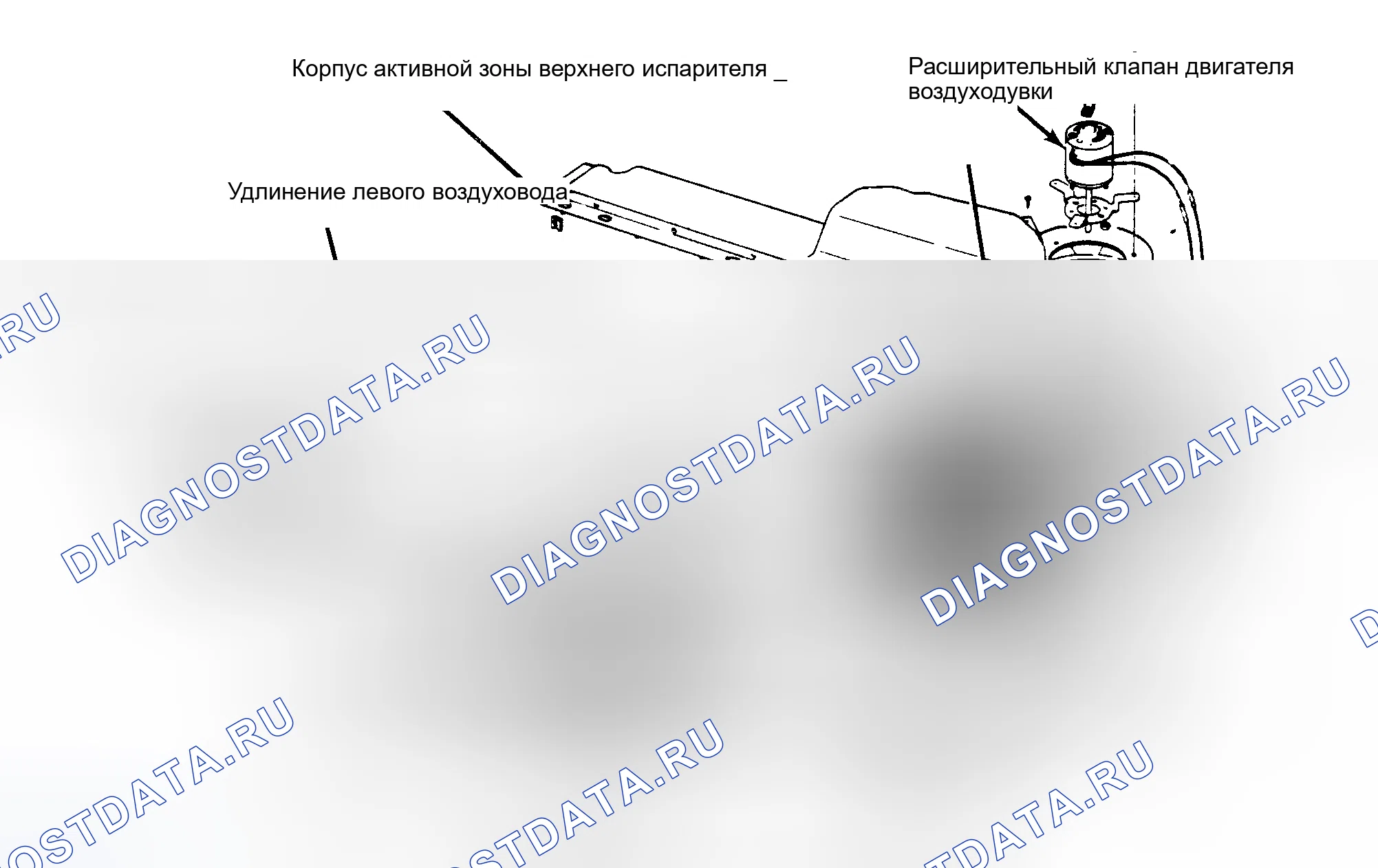 Рис. 1: Покомпонентный вид корпуса испарителя (Cherokee, Truck и Wagoneer). Jeep Wagoneer SJ