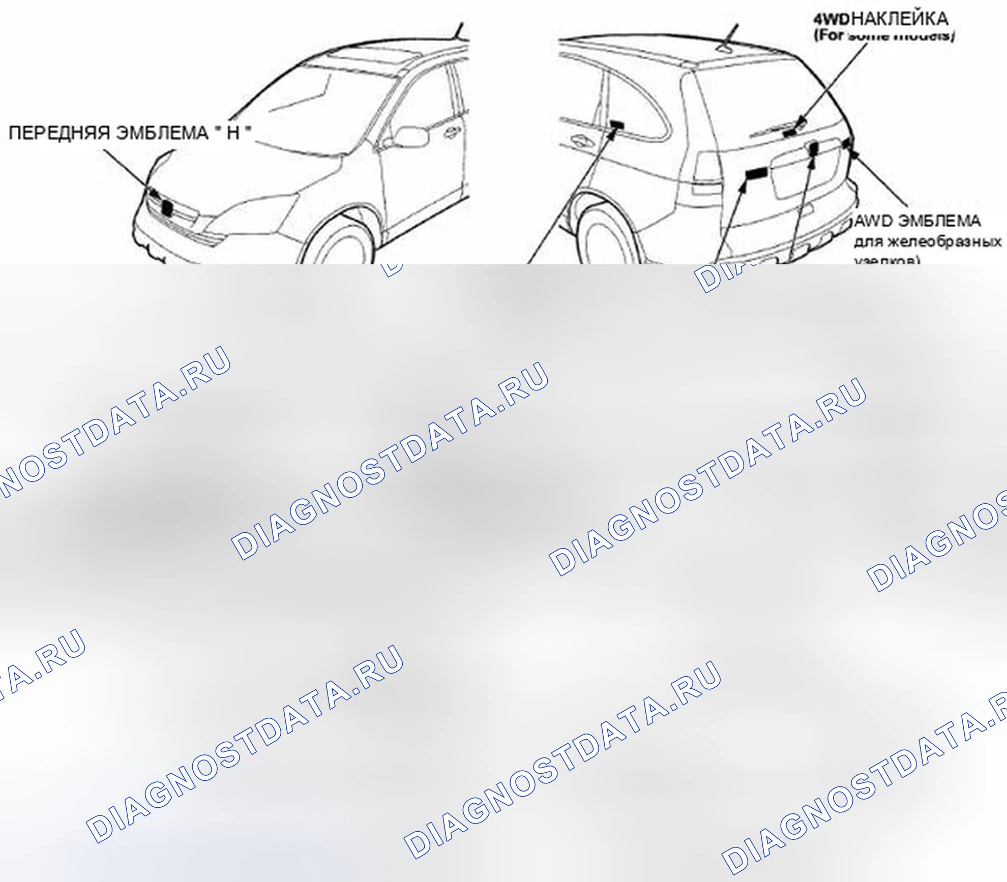 Рис. 36: Замена эмблемы / наклейки. Honda CR-V III рестайлинг