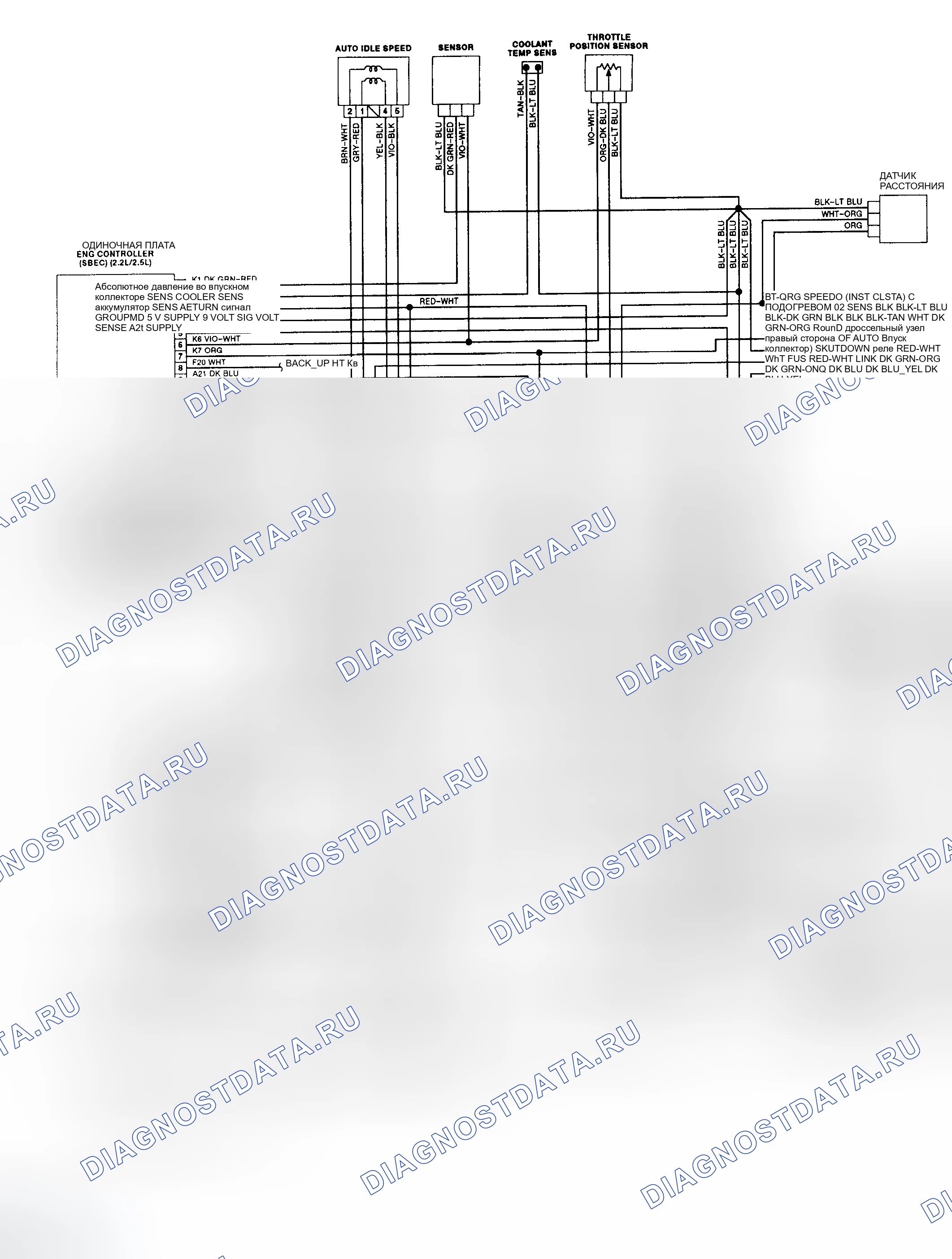 Рис. 428: электросхема (Shadow и Sundance - 2.2L и 2.5L центральный впрыск топлива, 1992). Dodge Dakota 