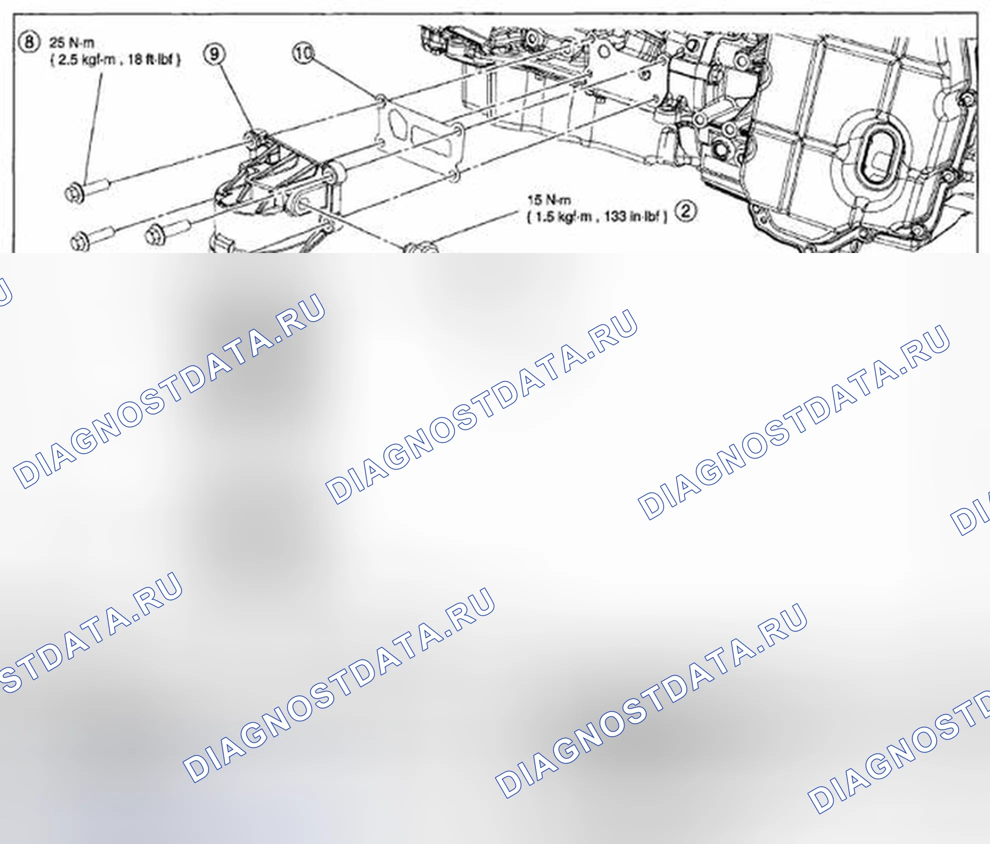 Рис. 16: КОМПОНЕНТЫ СМАЗКИ ДВИГАТЕЛЯ В РАЗОБРАННОМ ВИДЕ - 2,5 л. Mazda Tribute II