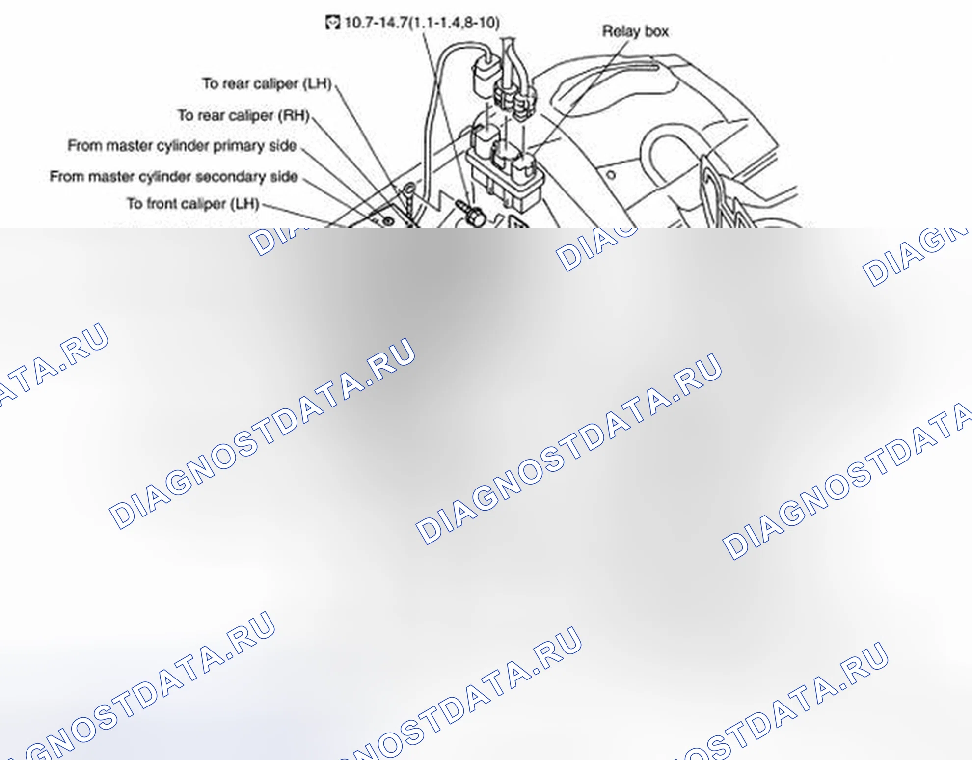 Рис. 94: Идентификация компонентов привода VDC / TCS / ABS и спецификации крутящего момента. Nissan 350Z I рестайлинг