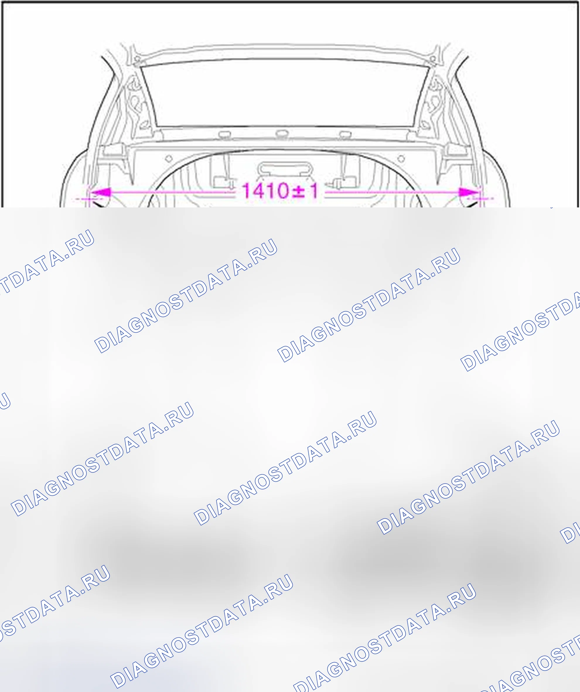 Рис. 99: Расстояние между C-образными стойками. Volkswagen Passat B5