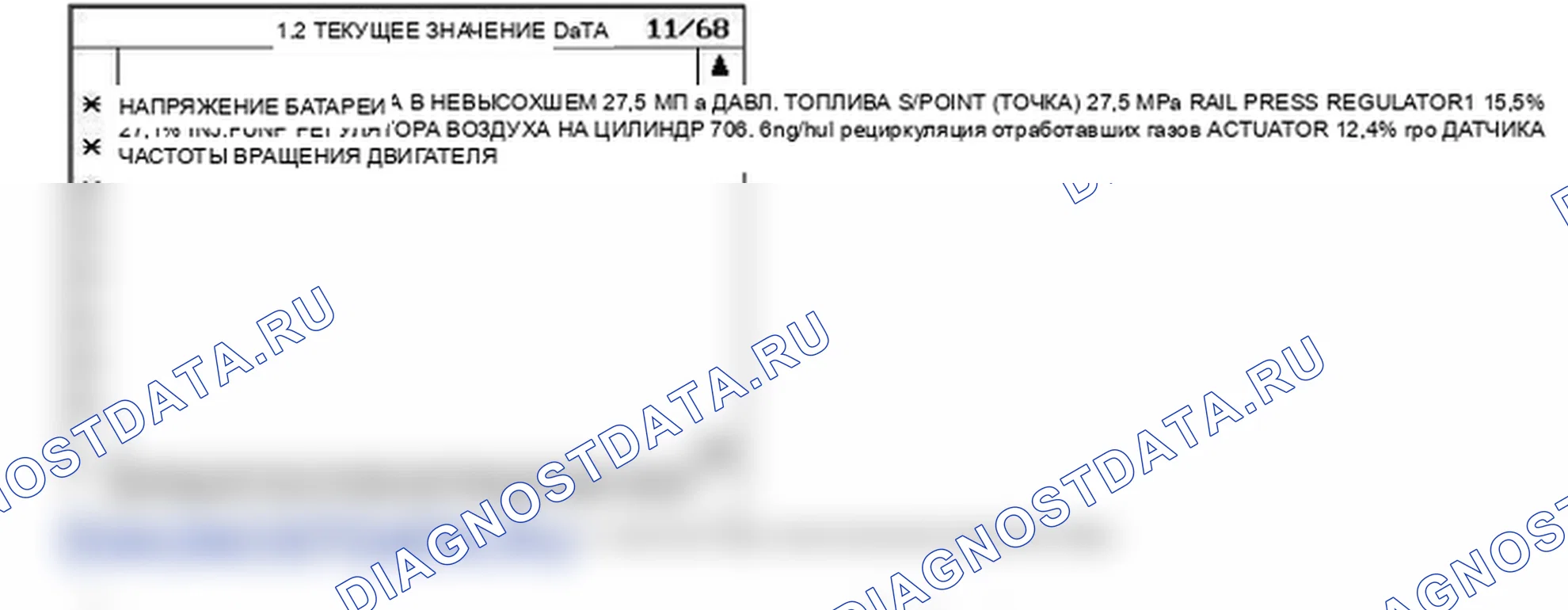 Данные диагностического сканера — P1188. Kia Sorento BL