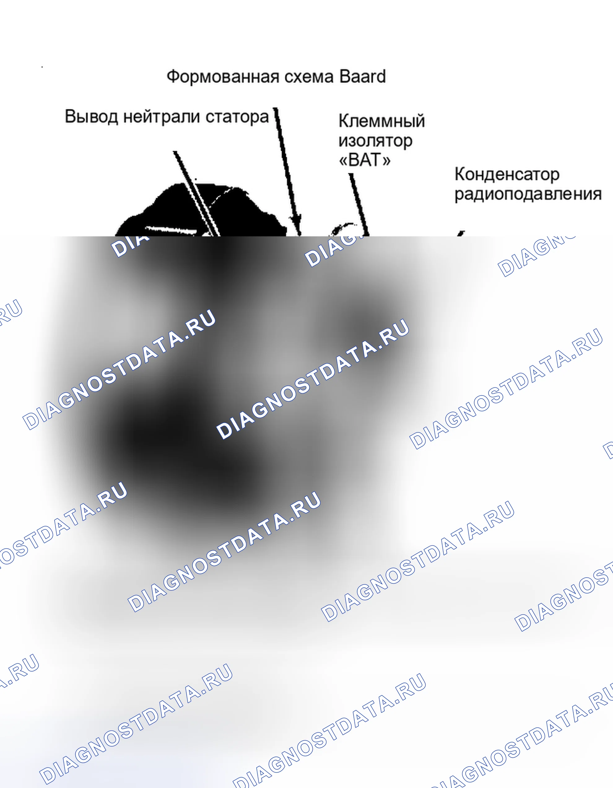 Рис. 9: Внутренний вид соединений выводов статора (модели с задней клеммой) Убедиться, что все соединения герметичны.. Ford Bronco III
