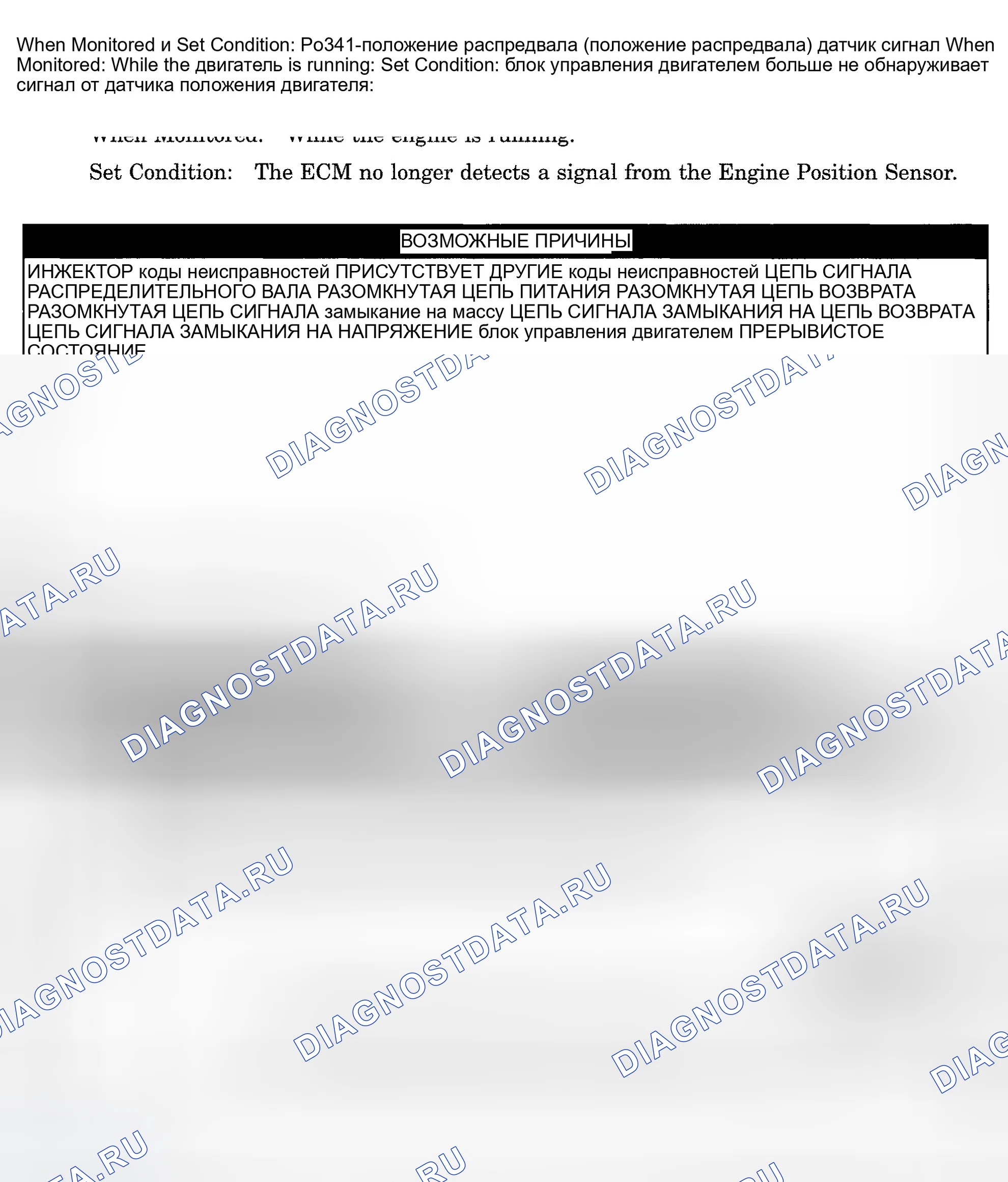 Рис. 883: расшифровка кода ошибки P0341: ОТСУТСТВИЕ СИГНАЛА ДАТЧИКА ПОЛОЖЕНИЯ РАСПРЕДЕЛИТЕЛЬНОГО ВАЛА (положение распредвала). Dodge Pickup R3500 