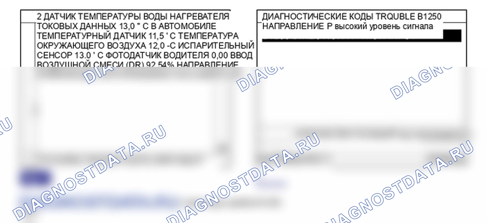 Данные диагностического сканера — B1250. Hyundai Santa Fe CM