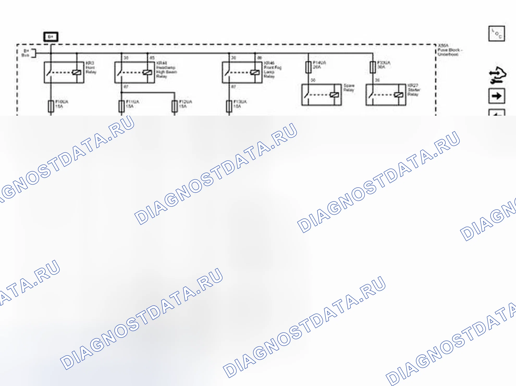 Рис. 64: Схемы подключения предохранителей F10UA, F11UA, F12UA, F13UA, F14UA и F33UA. Chevrolet Spark M300