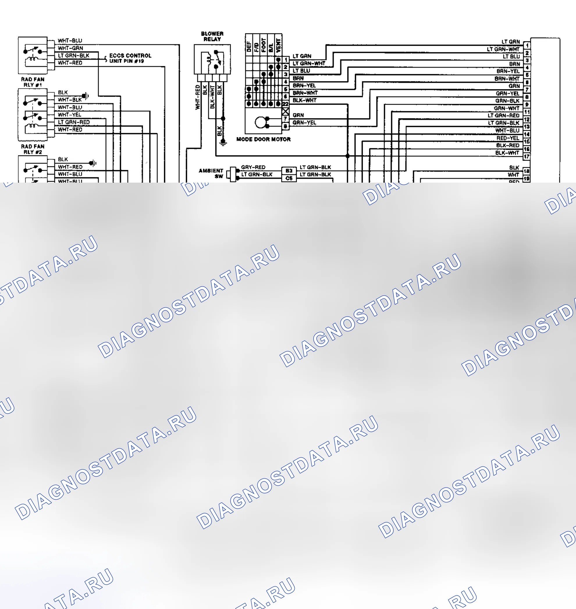 Рис. 25: Схема подключения системы ручного A / C-нагревателя. Nissan Maxima J30
