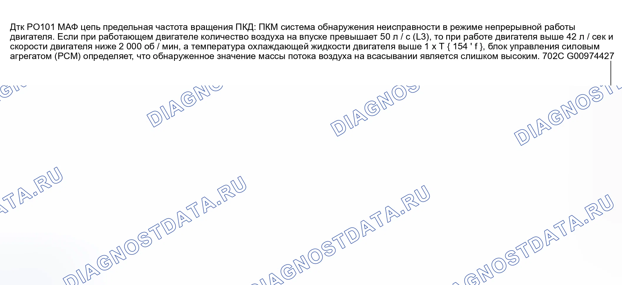 Рис. 60: расшифровка кода ошибки P0101: ПРОБЛЕМА ДИАПАЗОНА / ПРОИЗВОДИТЕЛЬНОСТИ ЦЕПИ массовый расход воздуха. Honda CR-V III рестайлинг