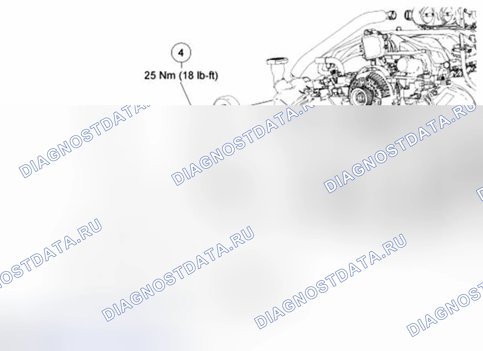 Рис. 13: Разнесенный вид переднего вспомогательного привода (FEAD) - 6,8 л (3V). Ford Pickup F250 Super Duty II