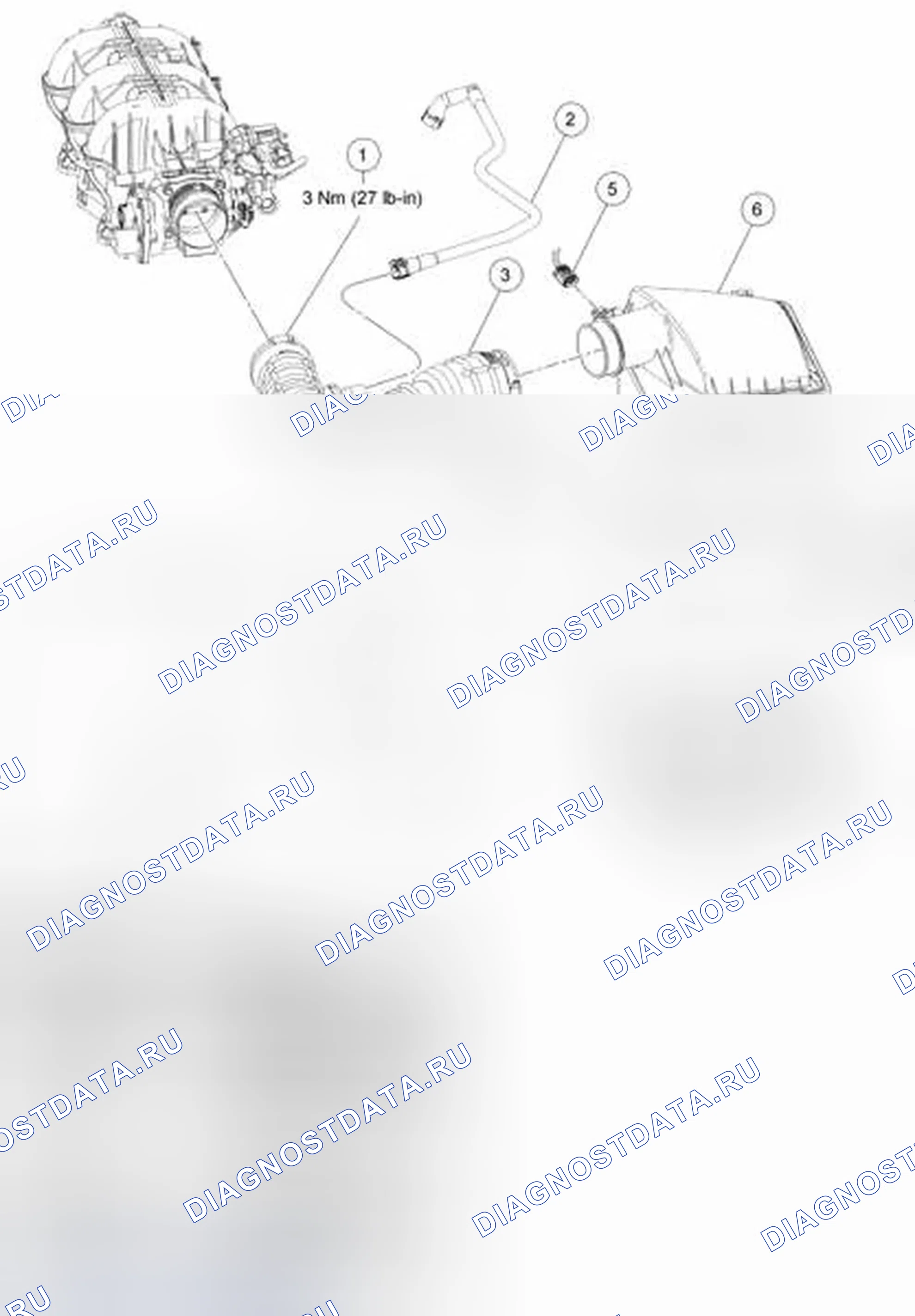 Рис. 1: Компоненты системы забора воздуха - разнесенный вид, 4.0L SOHC. Ford Mustang V