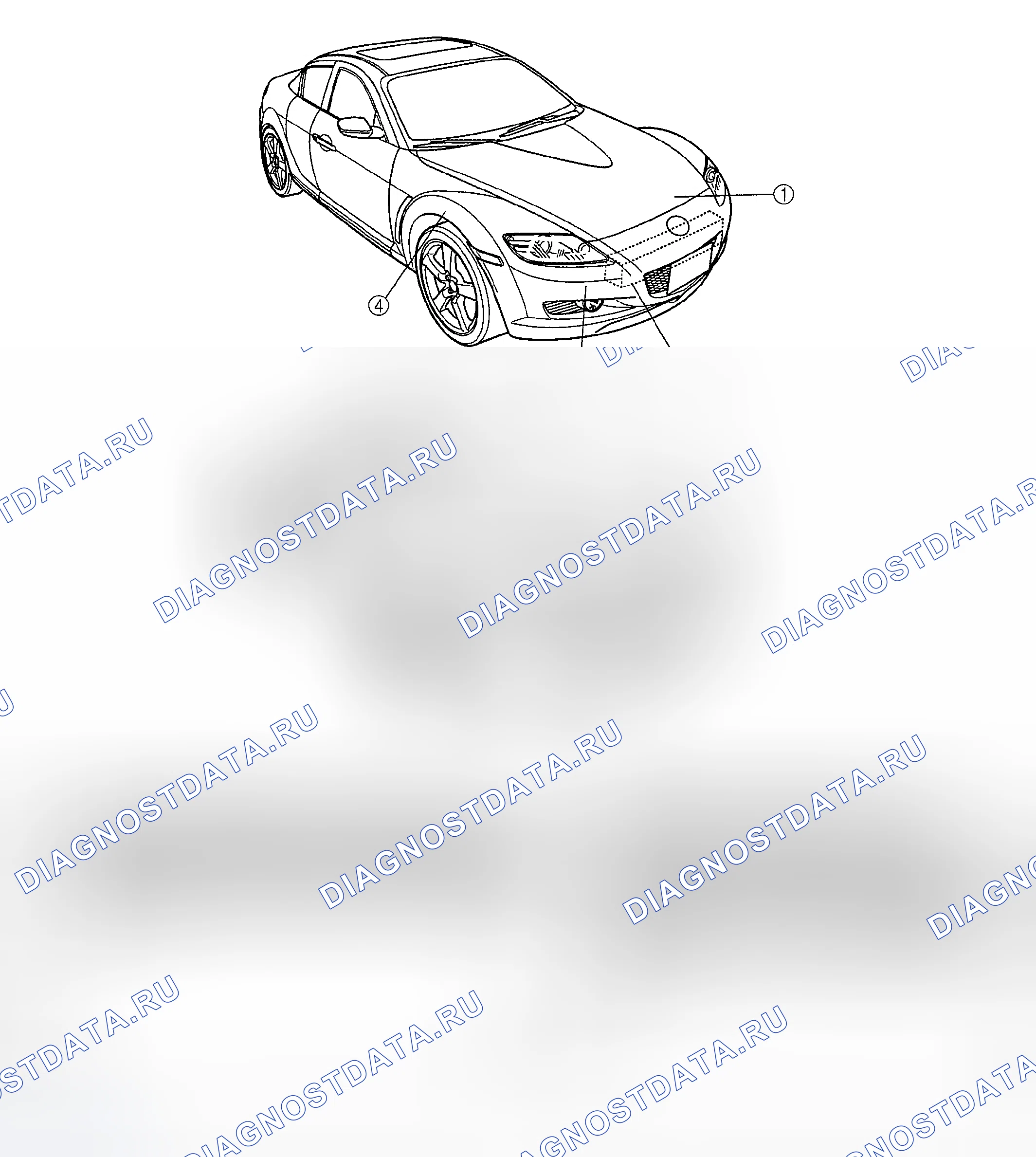 Рис. 1: ИНДЕКС РАСПОЛОЖЕНИЯ ПАНЕЛЕЙ КУЗОВА. Mazda RX-8 I