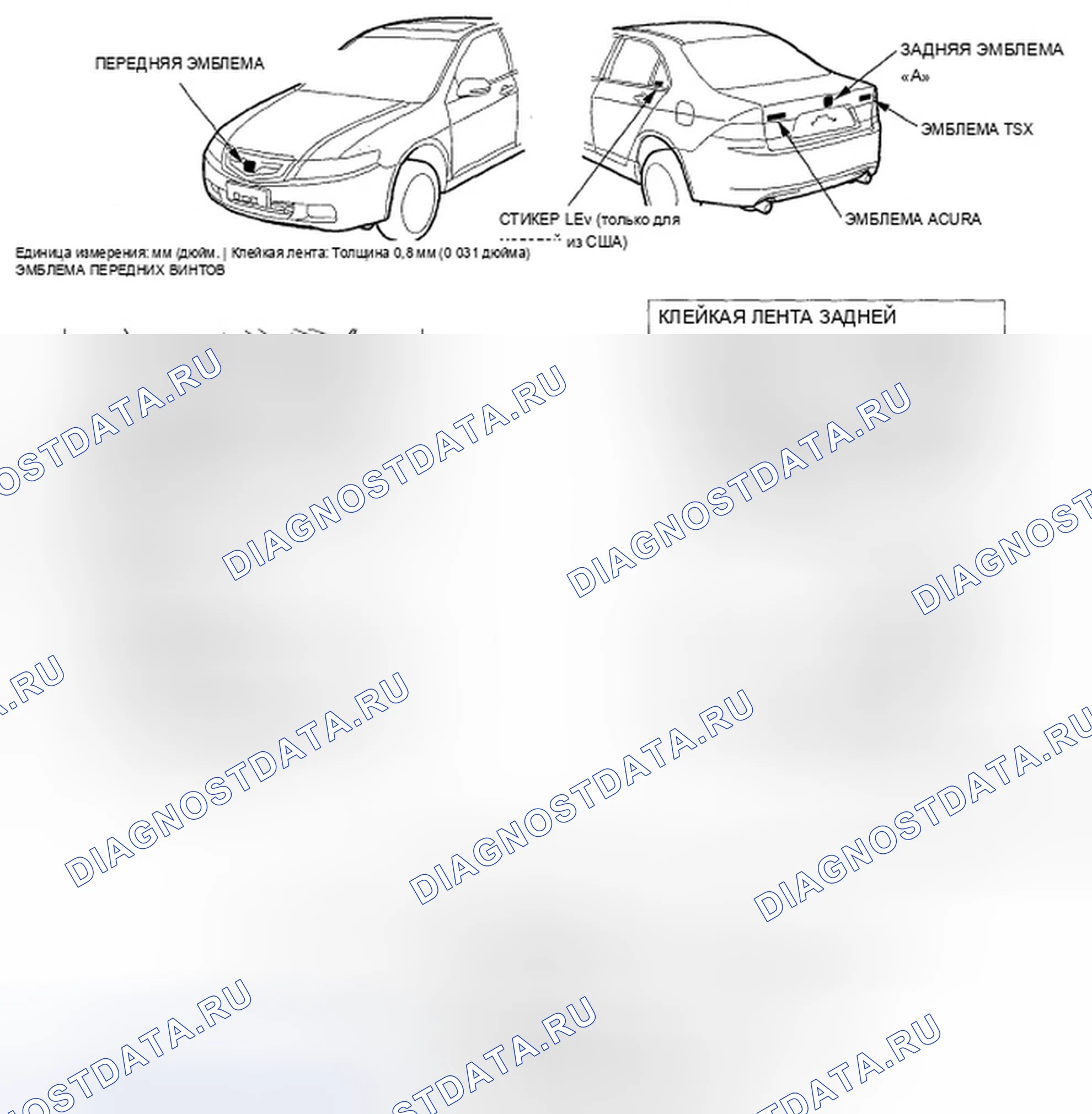 Рис. 111: Замена эмблемы/наклейки. Acura TSX I