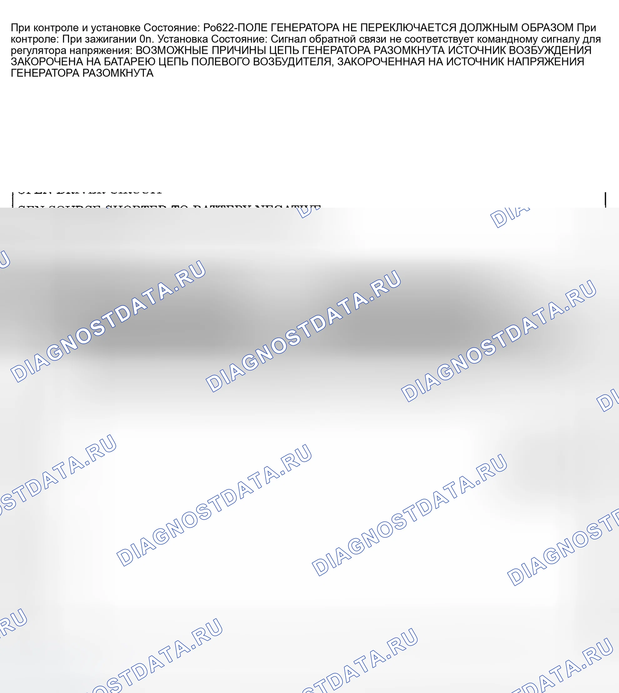 Рис. 933: расшифровка кода ошибки P0622: ПОЛЕ ГЕНЕРАТОРА ПЕРЕКЛЮЧАЕТСЯ НЕПРАВИЛЬНО. Dodge Pickup R1500 