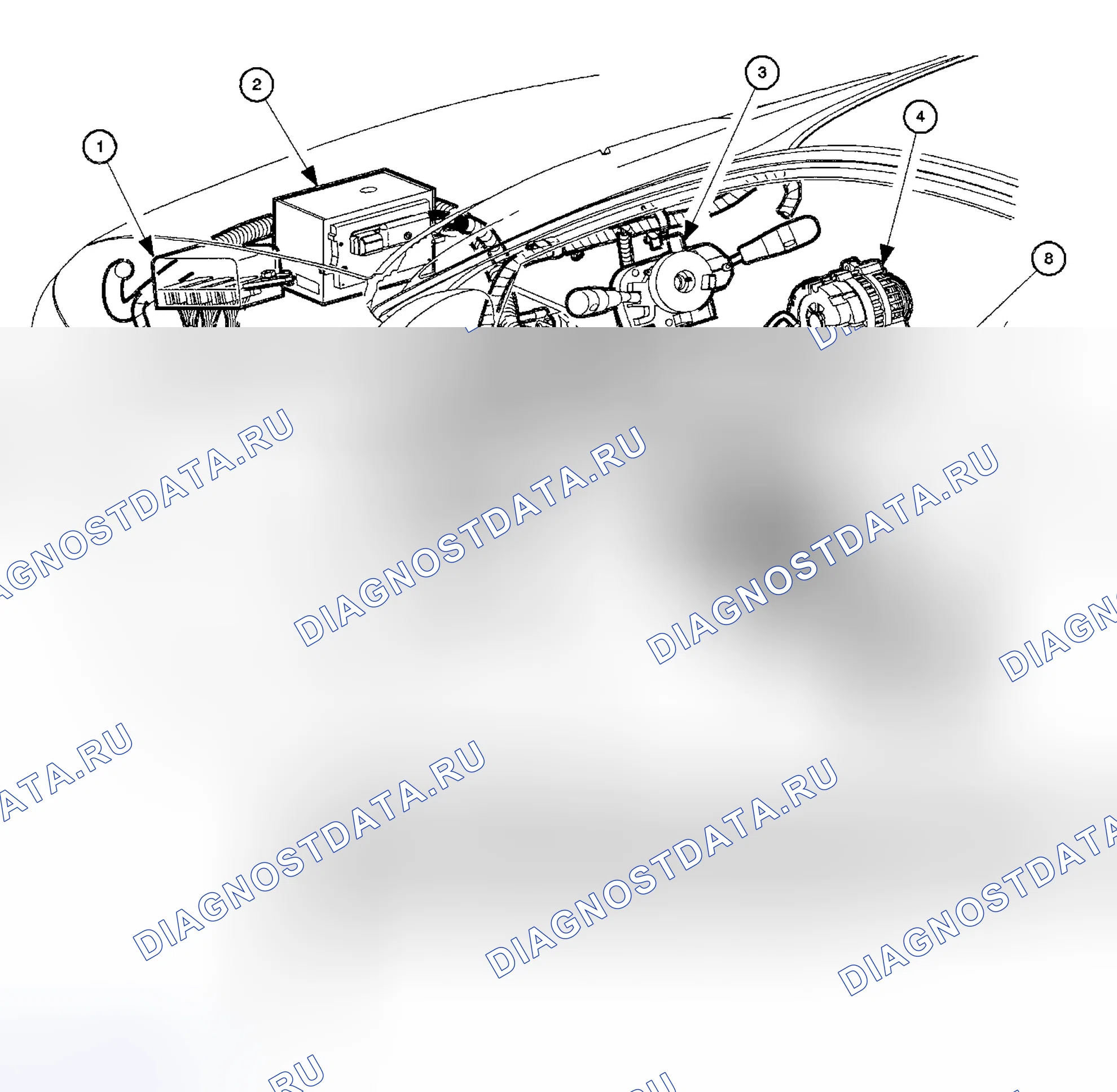 Рис. 1: РАСПОЛОЖЕНИЕ КОМПОНЕНТОВ ЗАПУСКА И ЗАРЯДКИ. Kia Rio I рестайлинг