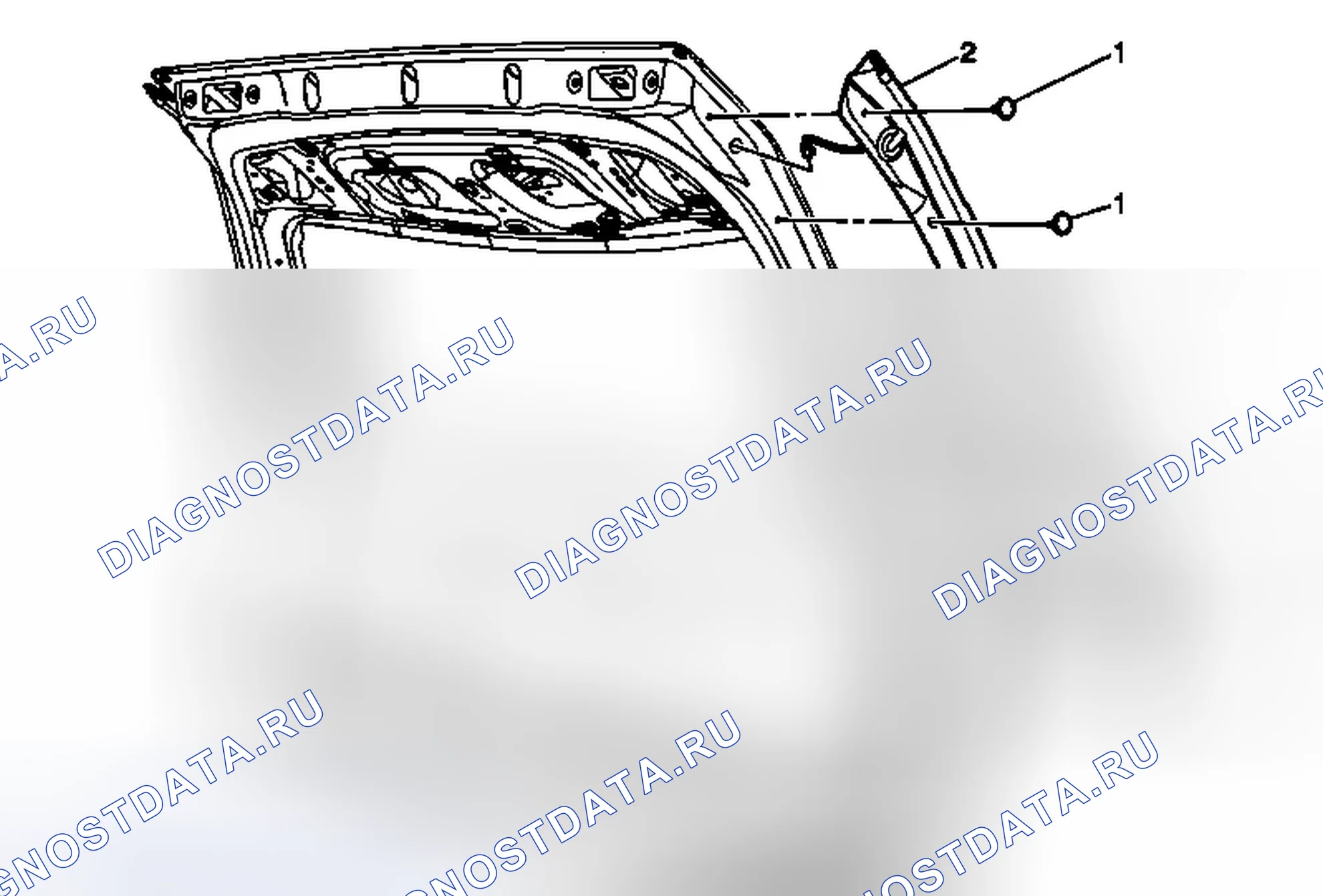 Рис. 38: Замена верхнего датчика со стороны дверь багажника. Cadillac CTS II
