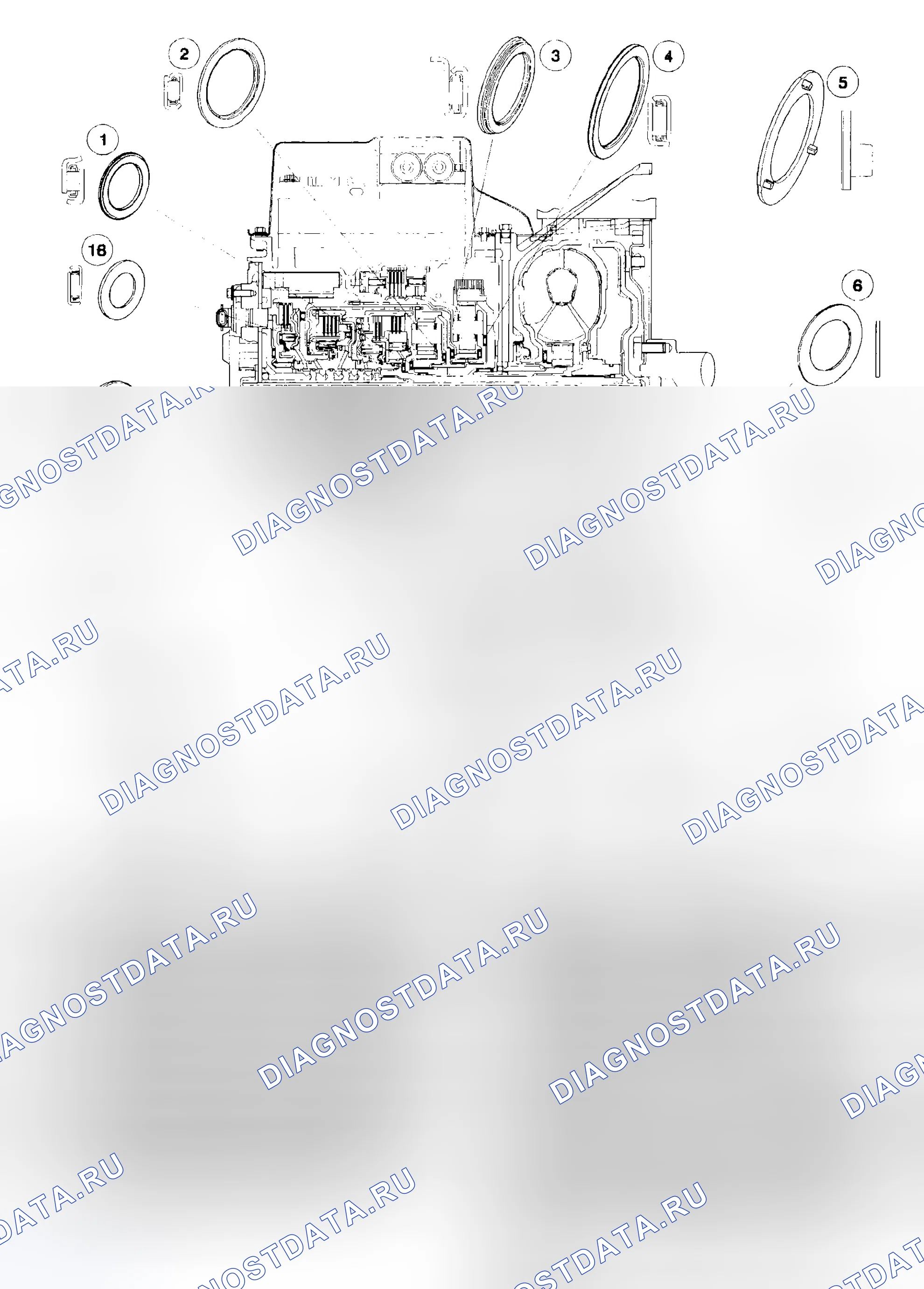 Рис. 631: ВТУЛКИ, ПОДШИПНИК И ФИКСАТОР УПОРНОЙ ШАЙБЫ. Mazda Tribute I рестайлинг