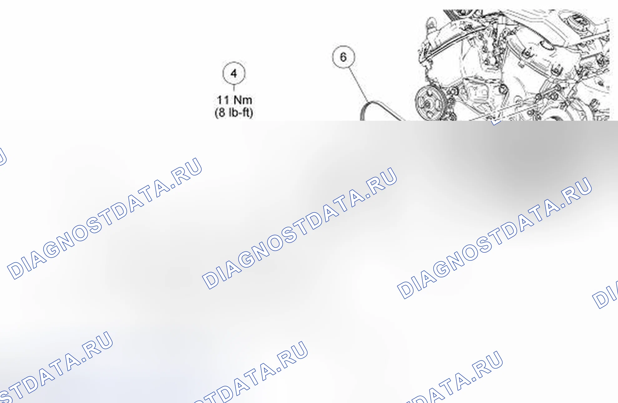 Рис. 6: Фронтальный вспомогательный привод (FEAD) - разнесенный вид. Hyundai Lantra II рестайлинг