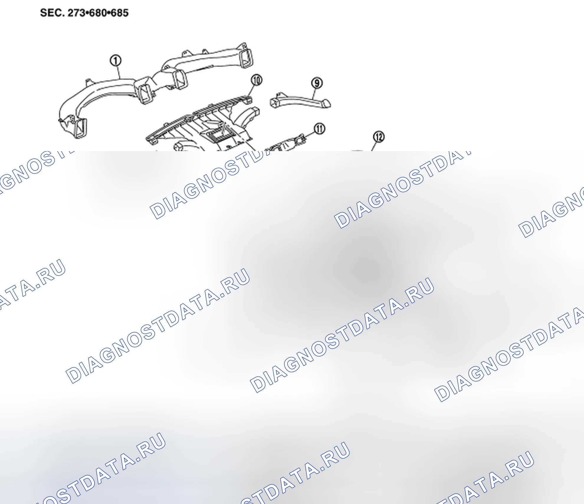 Рис. 138: ВЕНТИЛЯЦИОННЫЙ КАНАЛ - вид в разобранном виде. Honda Inspire I