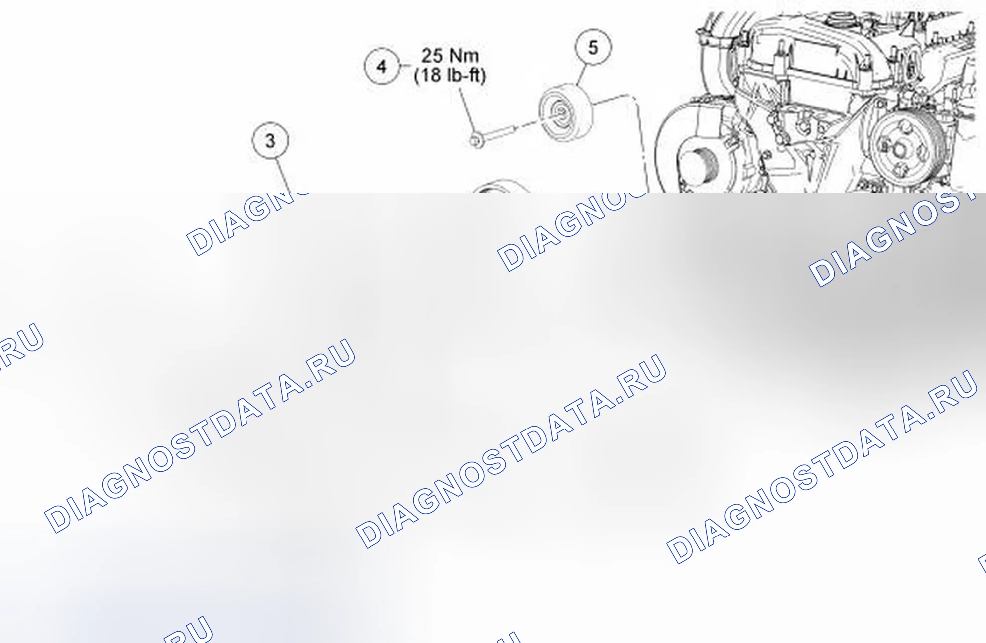 Рис. 5: Фронтальный вспомогательный привод (FEAD) - разнесенный вид. Ford Fusion I рестайлинг