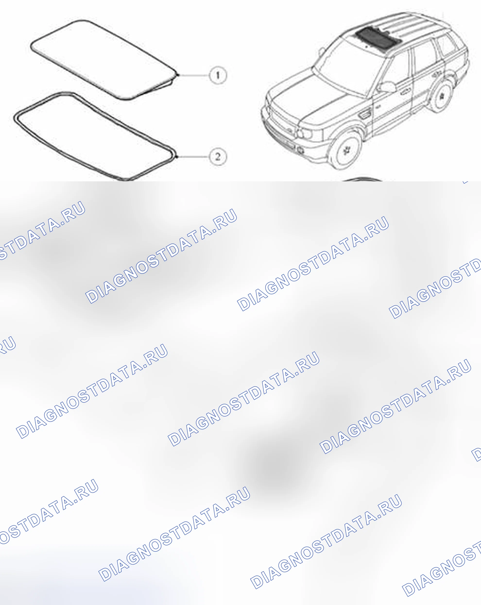 Рис. 1: КОМПОНЕНТЫ ПАНЕЛИ ПРОЕМА КРЫШИ. Land Rover Range Rover Sport I