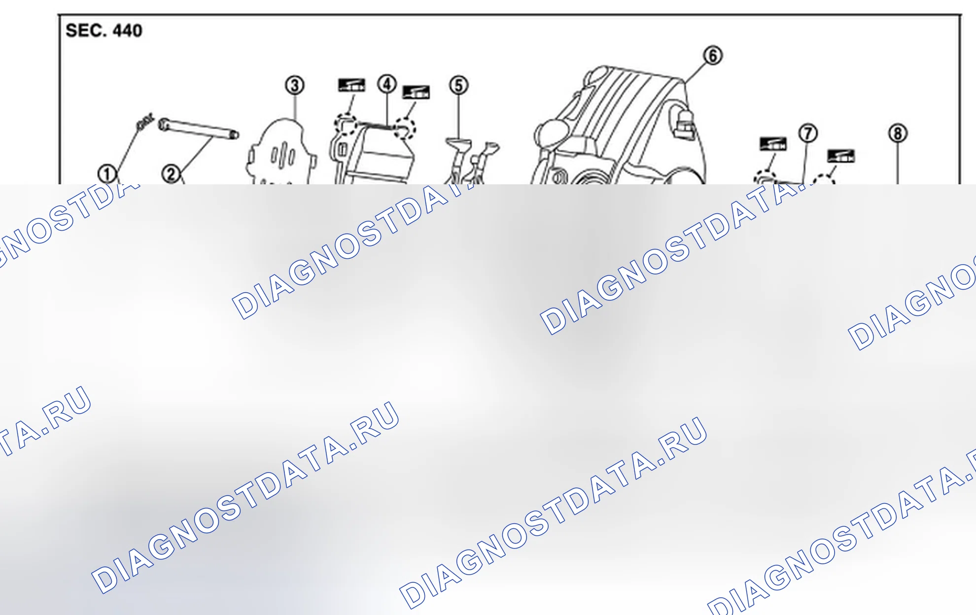 Рис. 37: ТОРМОЗНАЯ КОЛОДКА (4 ПОРШНЕВОГО ТИПА): Вид в разобранном состоянии. Infiniti FX35 II