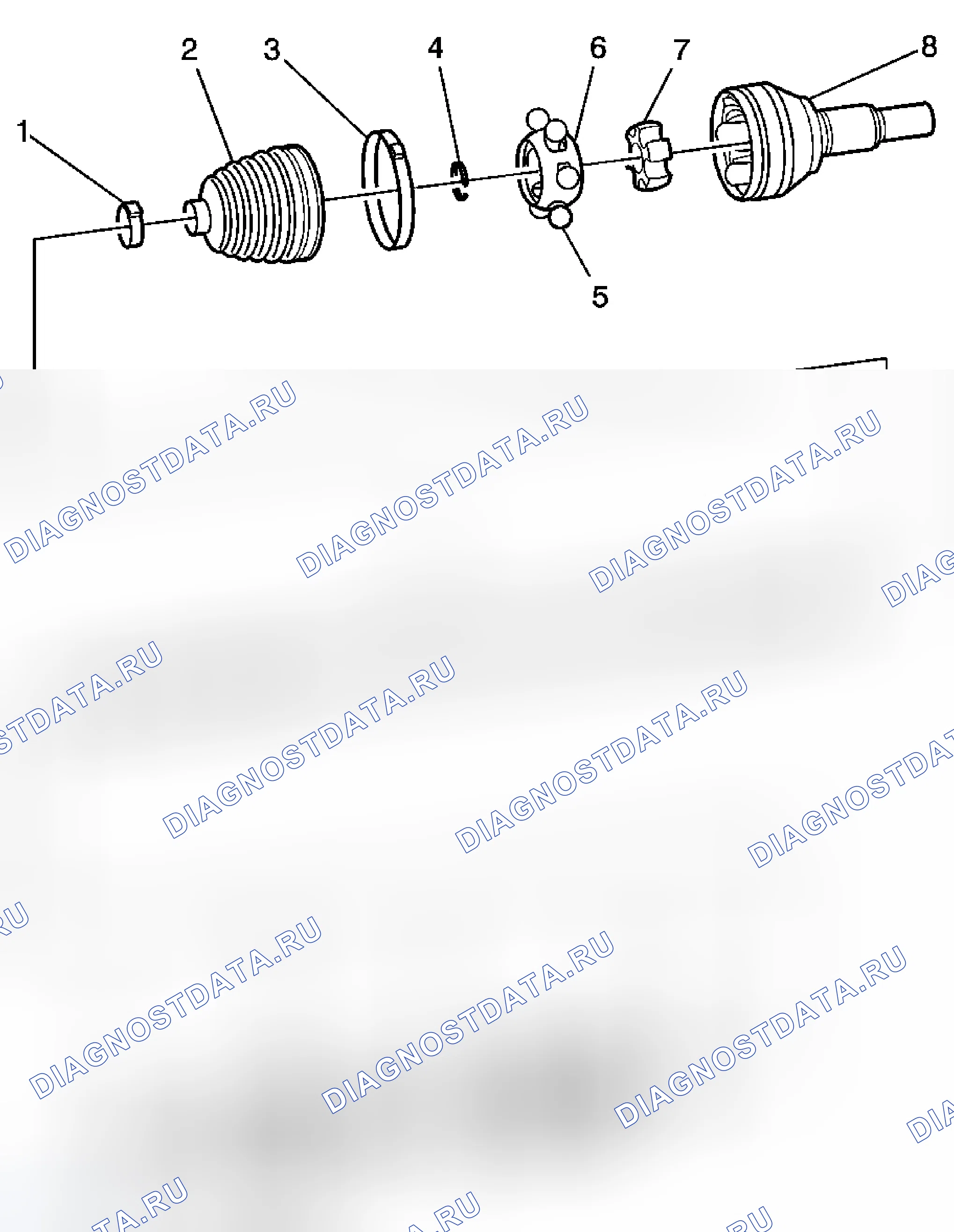 Рис. 2: Разборка приводных валов колес - вид сзади (AWD). Cadillac SRX I