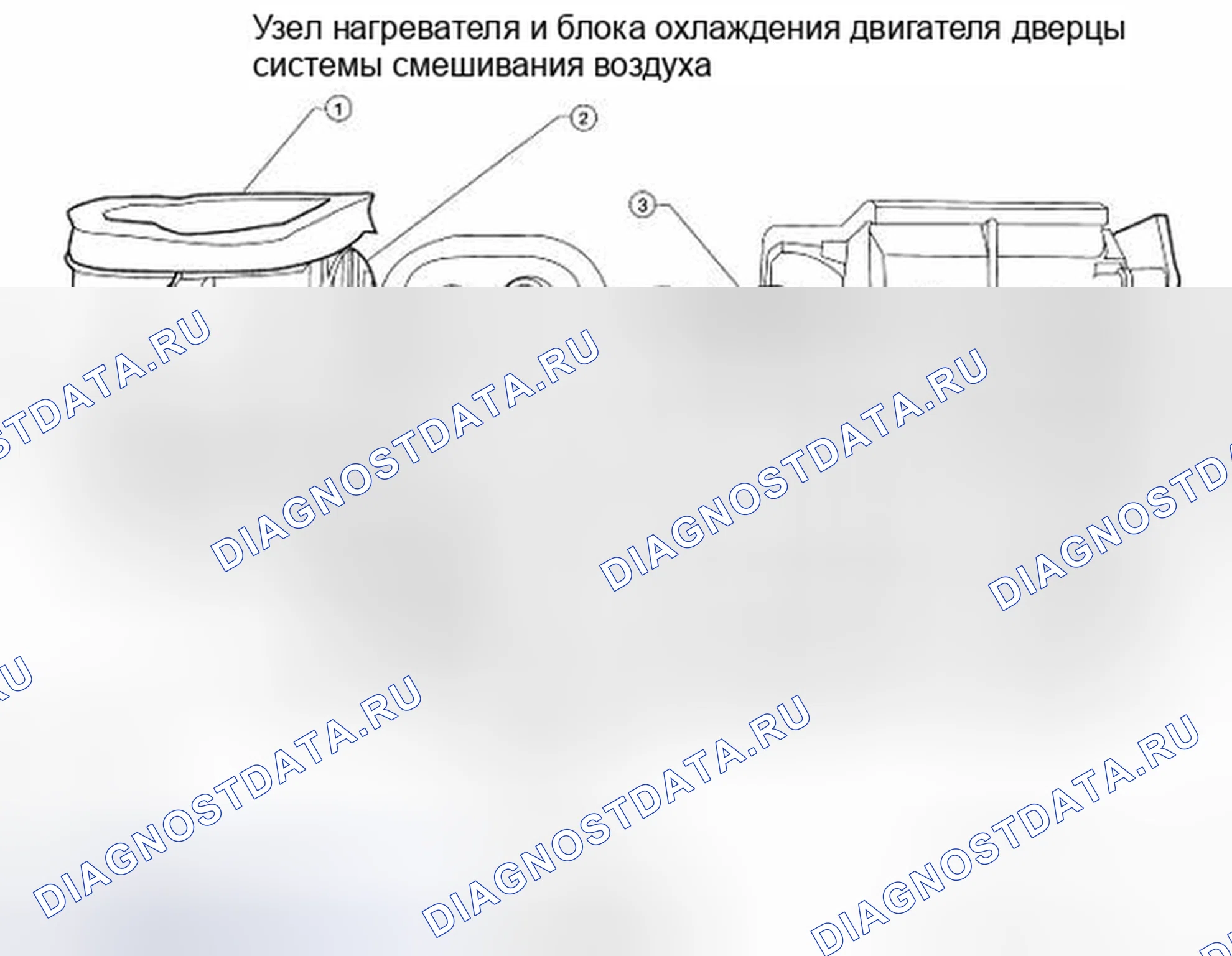 Рис. 100: Идентификация двигателя двери смешивания воздуха, резистора двигателя воздуходувки и двигателя двери режима. Nissan Pathfinder III