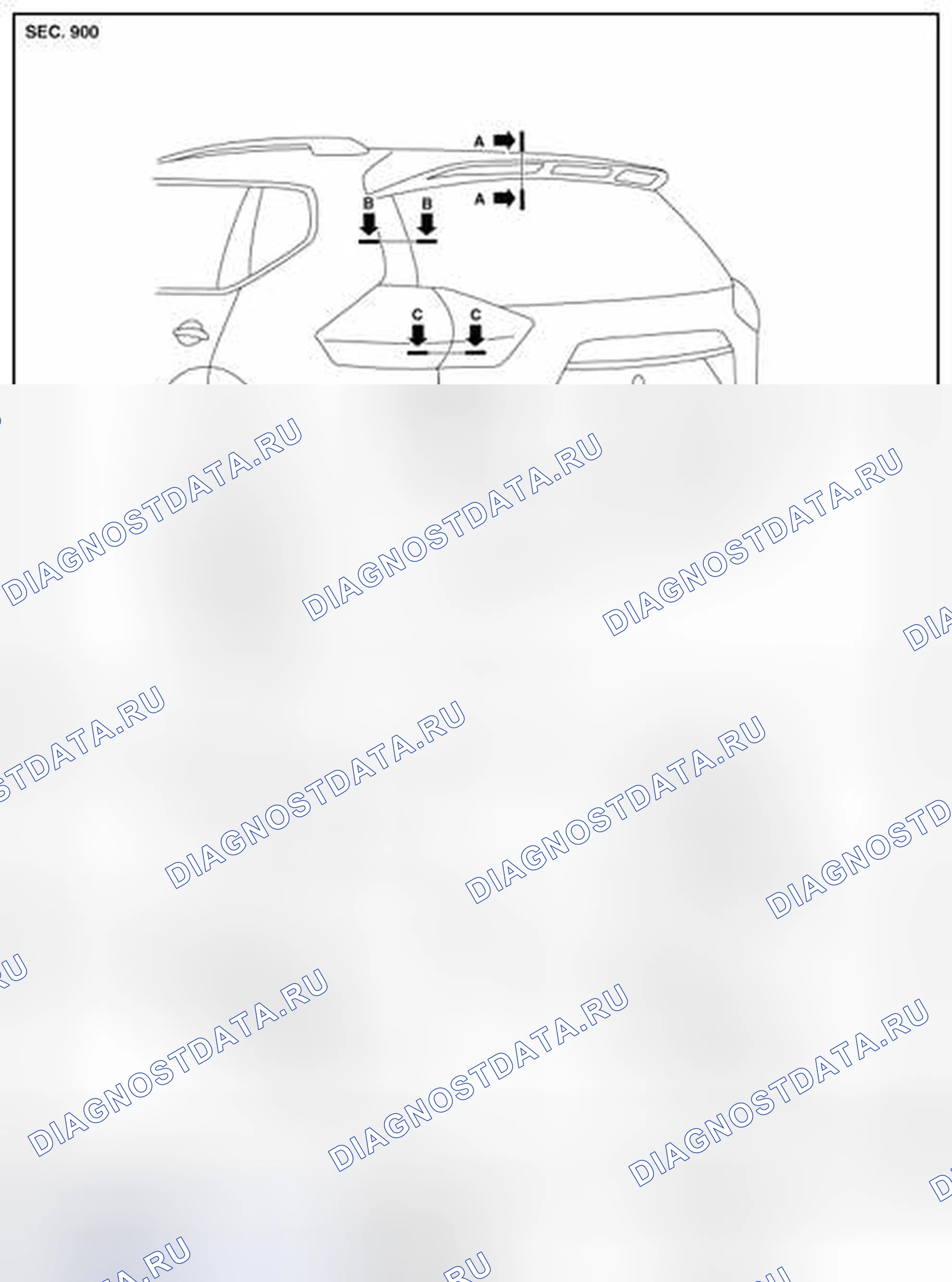 Рис. 254: ЗАДНЯЯ ДВЕРЬ В СБОРЕ: Регулировка. Nissan Rogue II