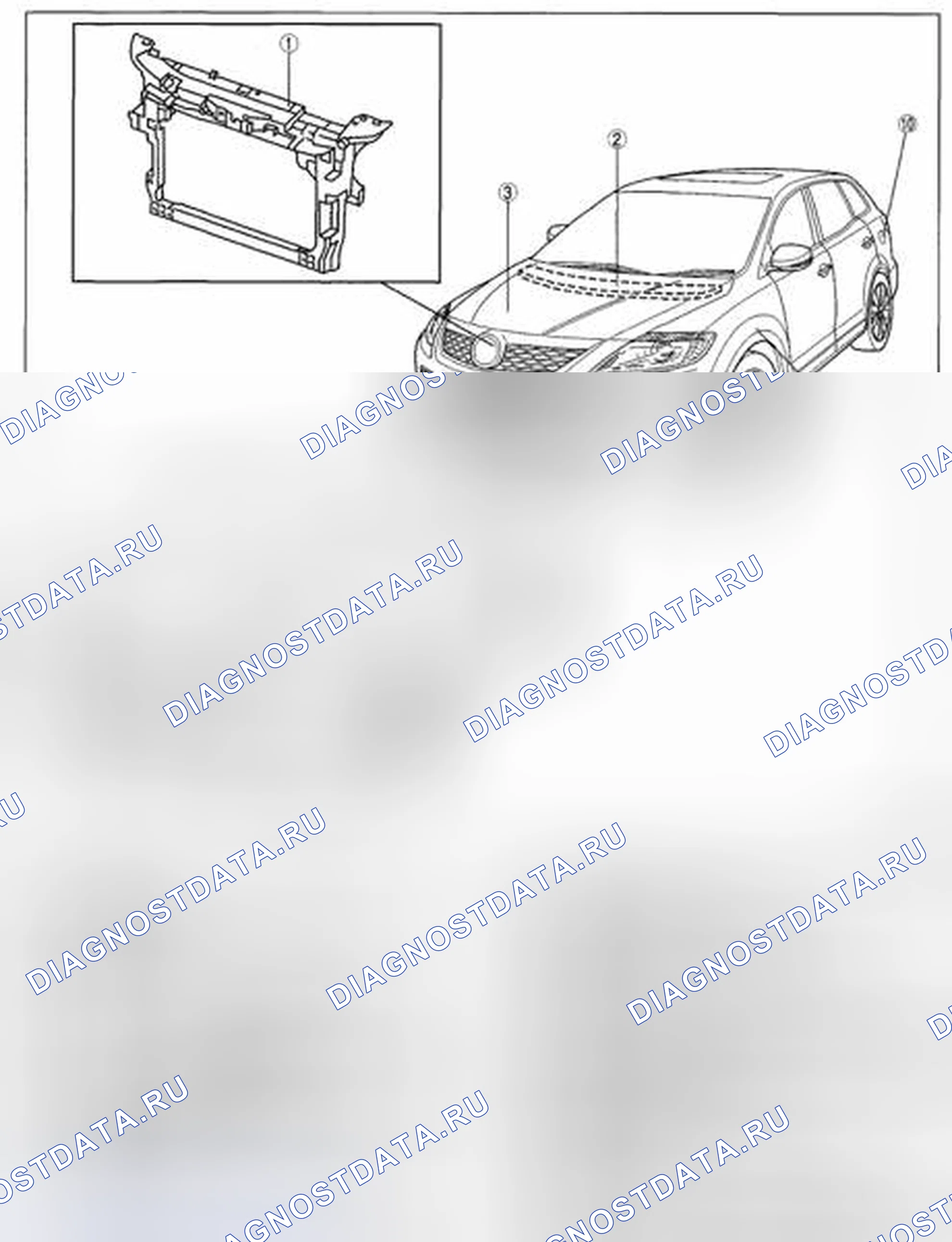 Рис. 1: ИНДЕКС РАСПОЛОЖЕНИЯ ПАНЕЛЕЙ КУЗОВА. Mazda CX-9 I рестайлинг
