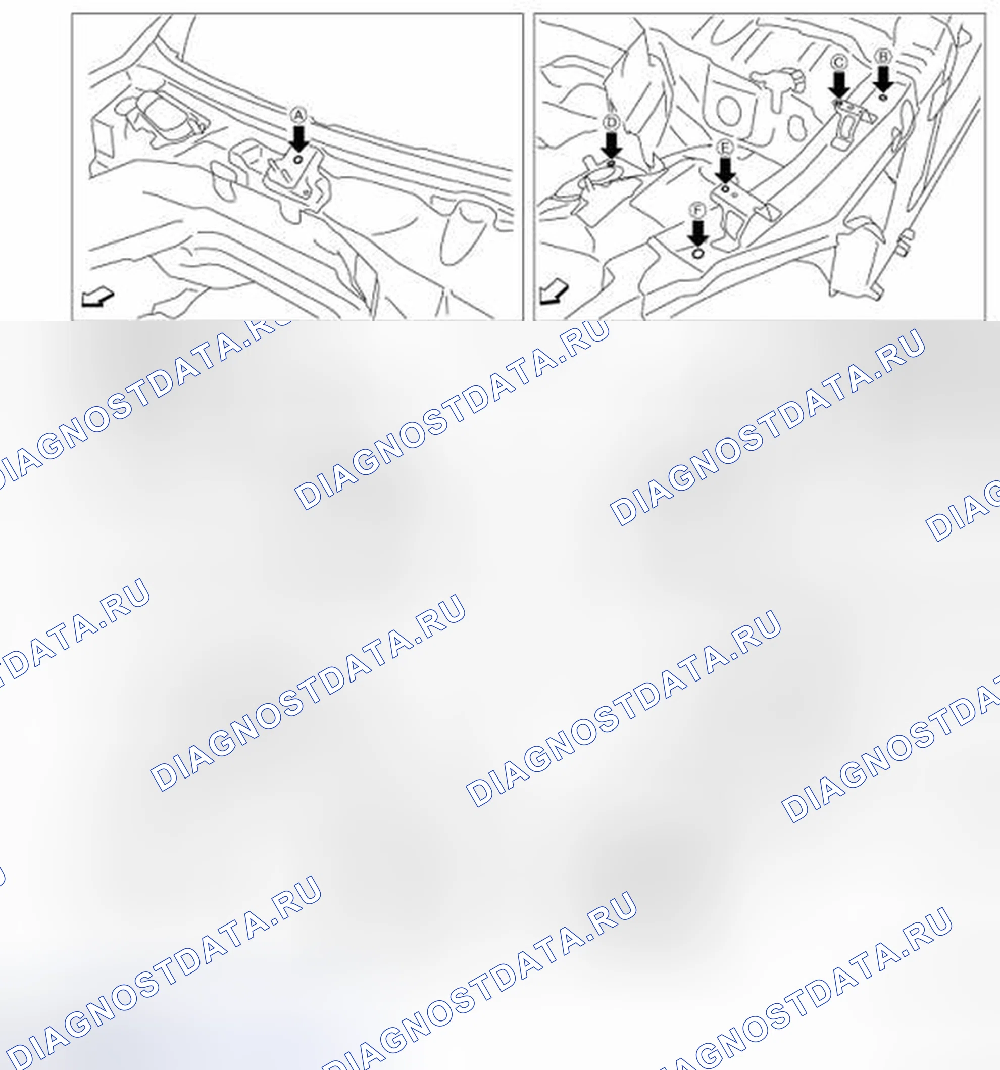 Рис. 69: Точки измерения. Nissan 370Z I рестайлинг